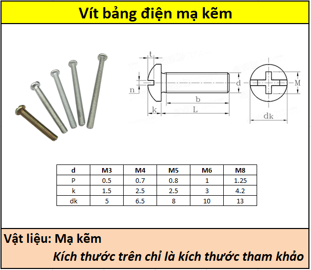Vít bảng điện mạ kẽm M4 Siêu thị ốc vít