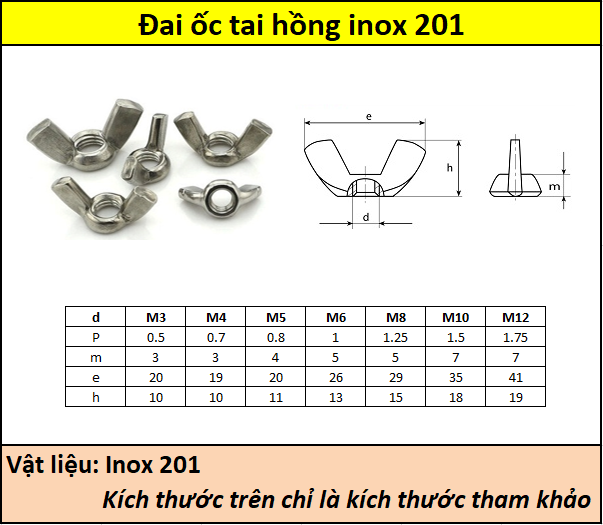Đai ốc tai hồng inox 201 M3-M12 Siêu thị ốc vít