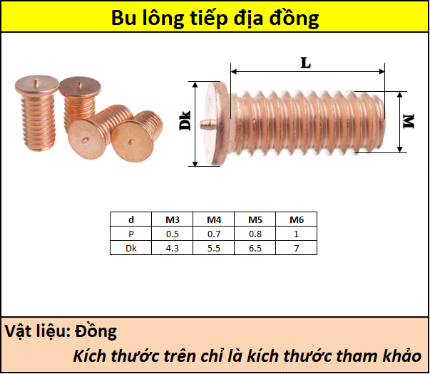 Bu lông hàn tiếp địa đồng M5 Siêu thị ốc vít
