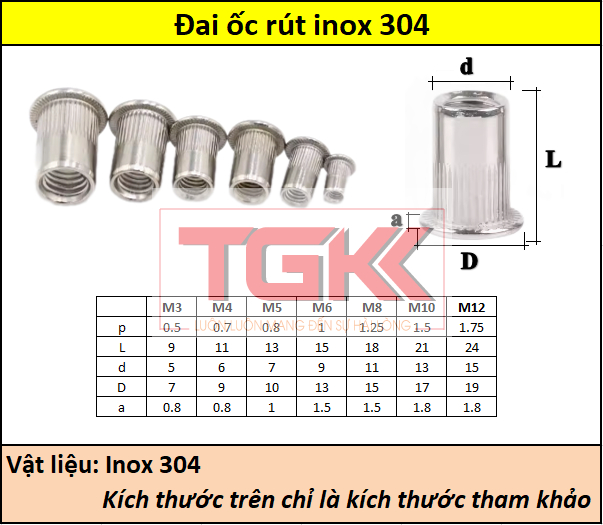 Đai ốc rút inox 304 Siêu thị ốc vít