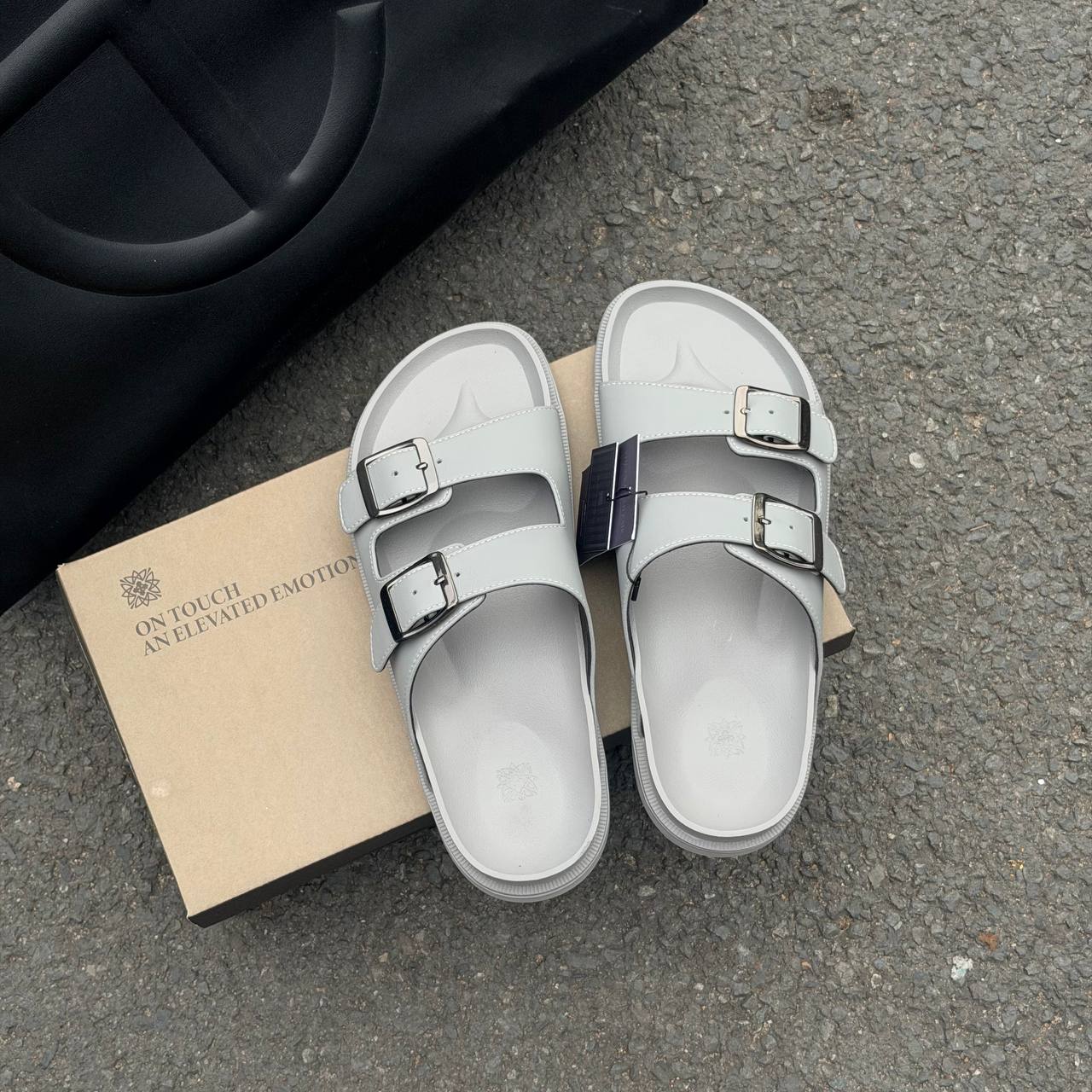 Dép Francis Mantini Double Strap Slippers ''Grey'' FULL LEATHER