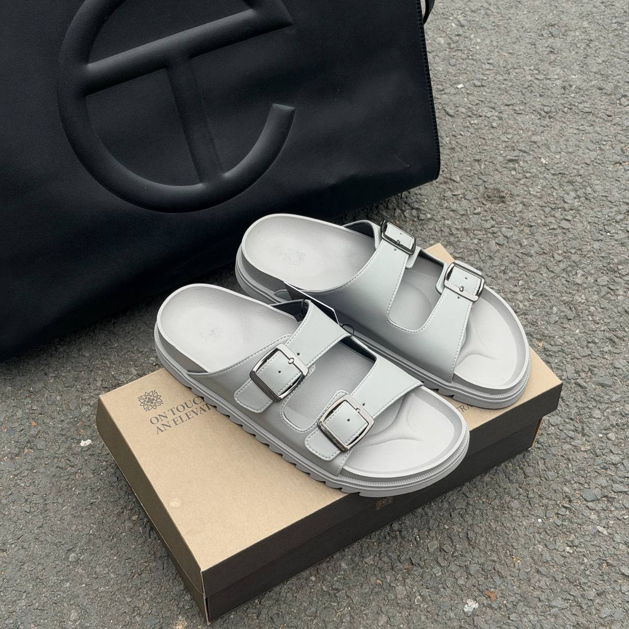 Dép Francis Mantini Double Strap Slippers ''Grey'' FULL LEATHER