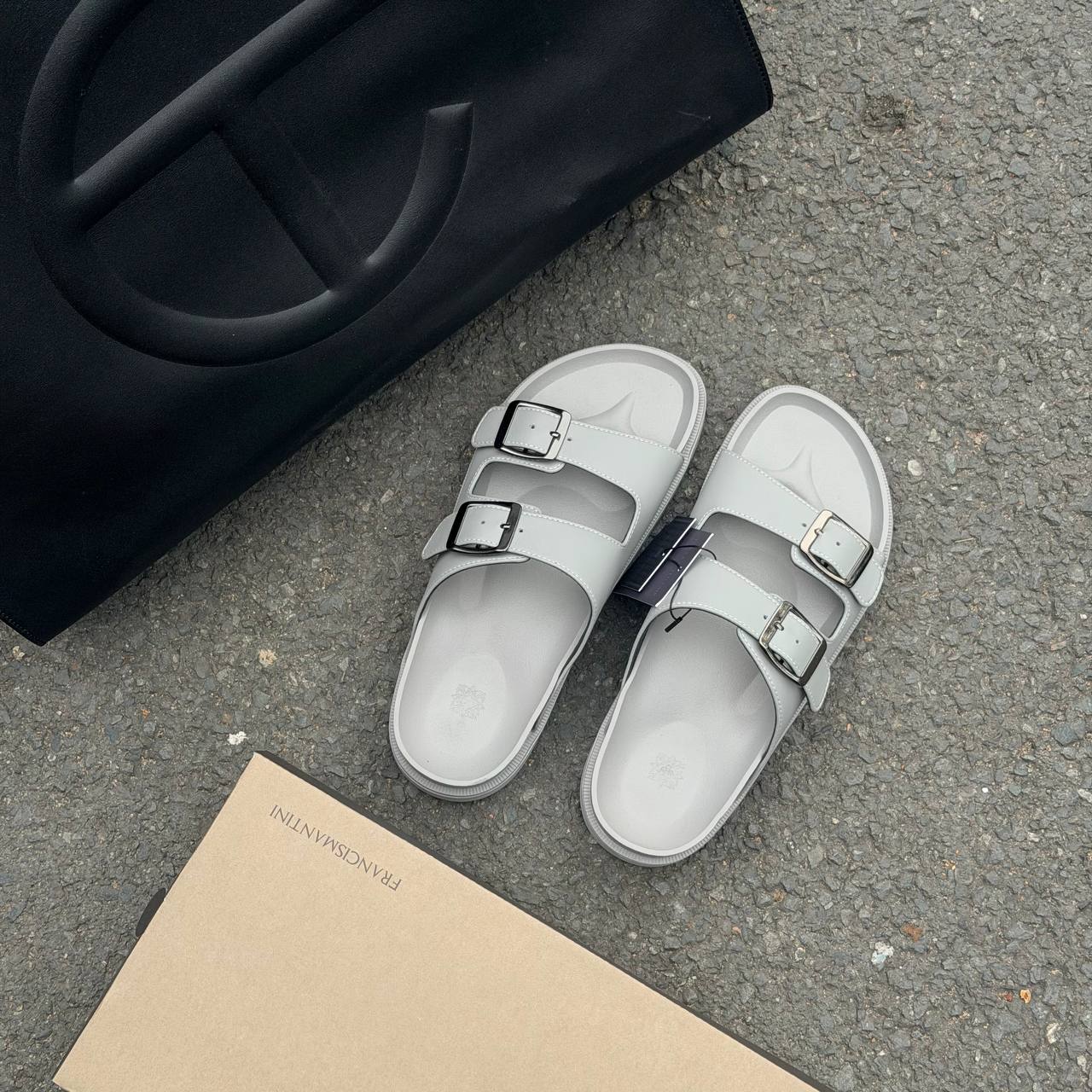 Dép Francis Mantini Double Strap Slippers ''Grey'' FULL LEATHER