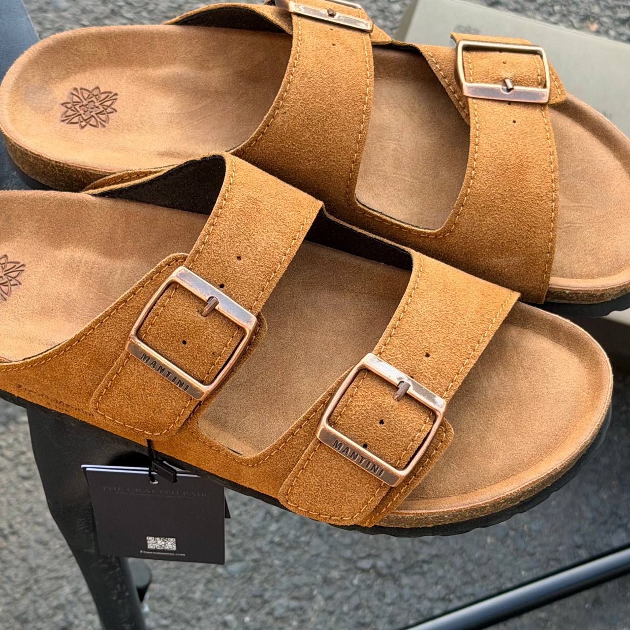 Dép Francis Mantini Suede Double Buckle Sandals Medium Wheat