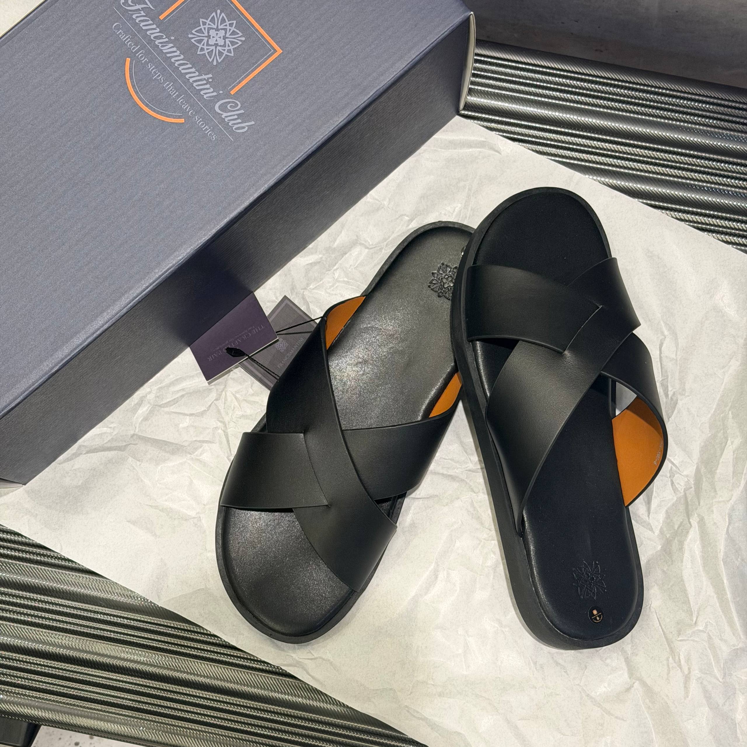 Dép Francis Mantini Nantucket Cross Strap Suede Black - NEW YEAR BÍNH NGỌ -