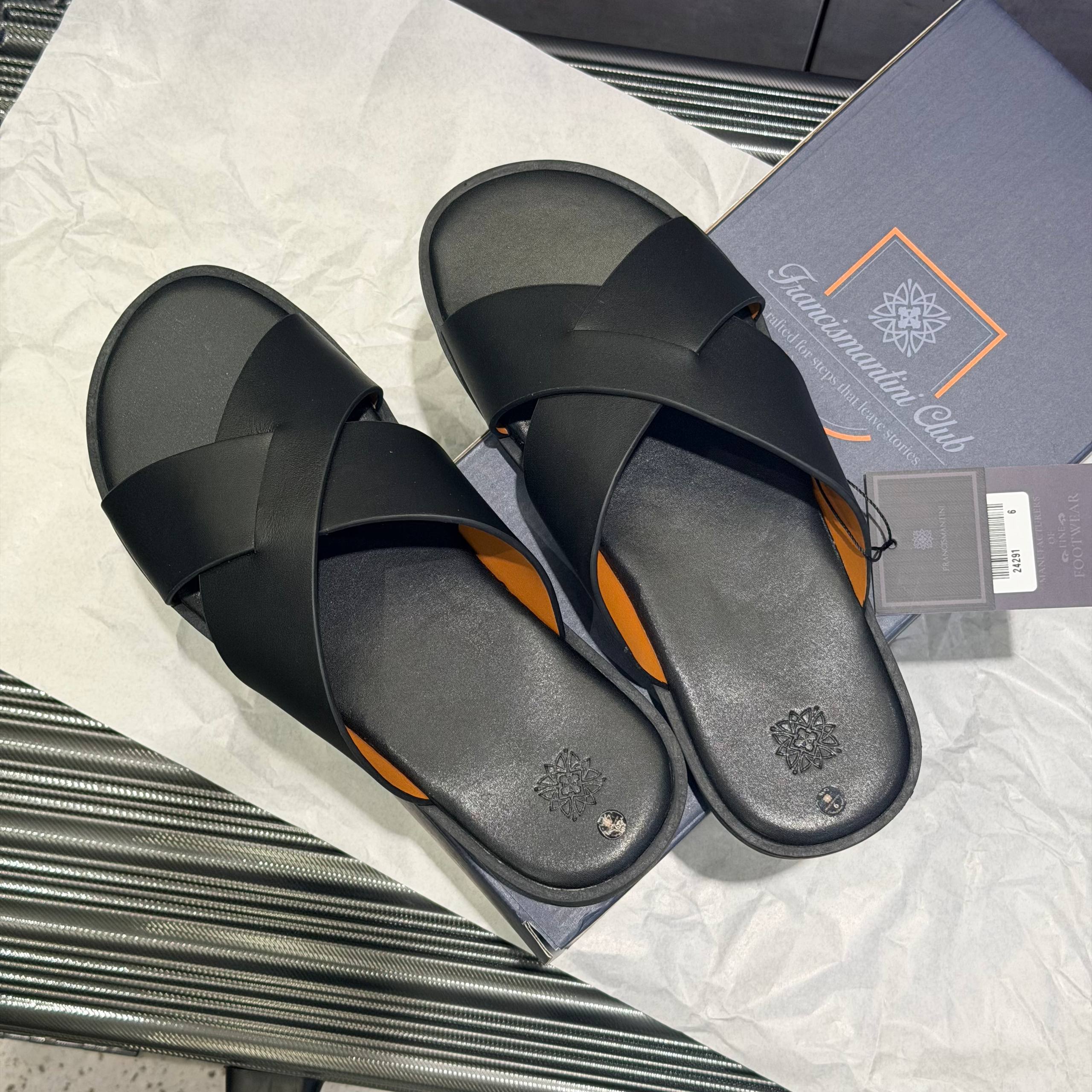 Dép Francis Mantini Nantucket Cross Strap Suede Black - NEW YEAR BÍNH NGỌ -