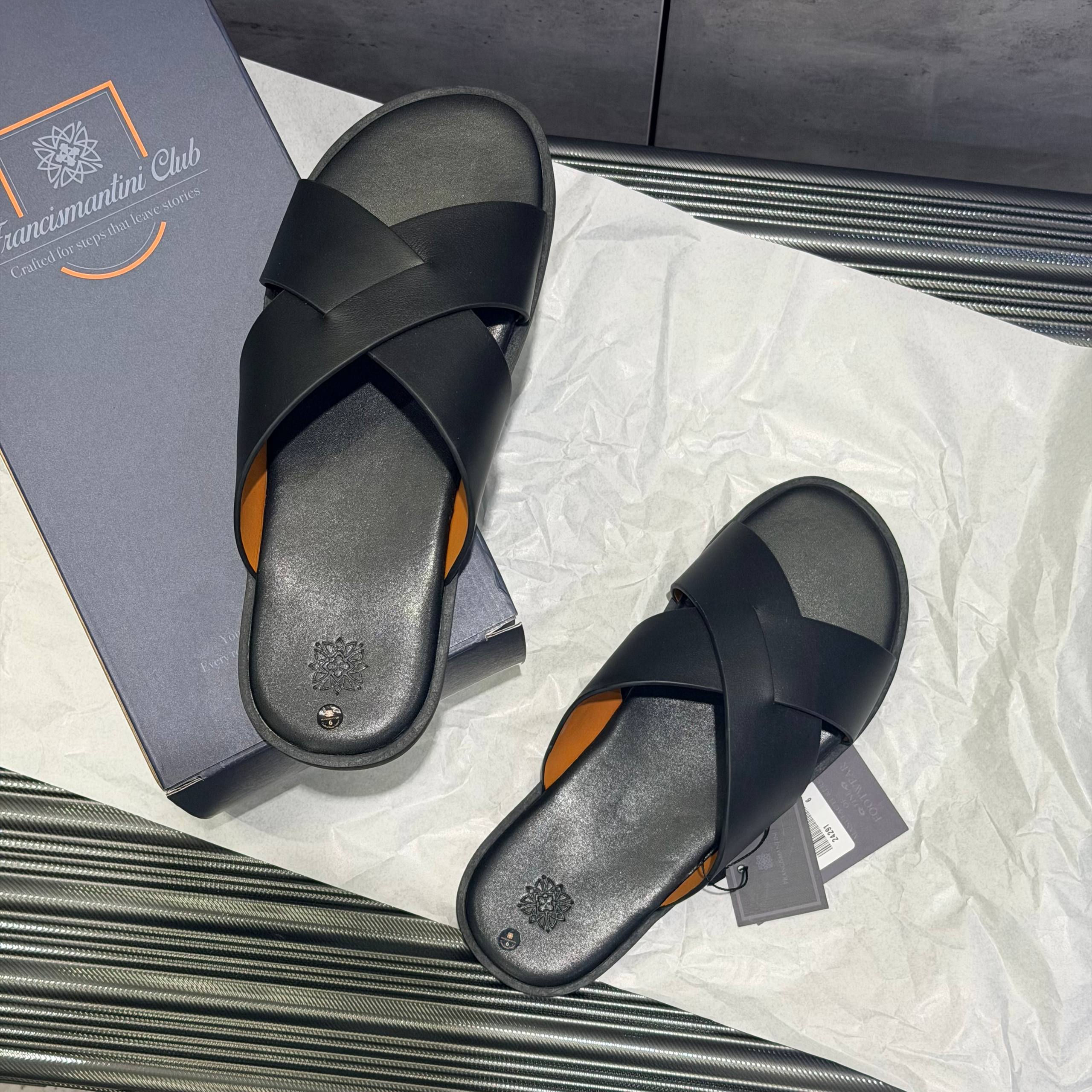 Dép Francis Mantini Nantucket Cross Strap Suede Black - NEW YEAR BÍNH NGỌ -