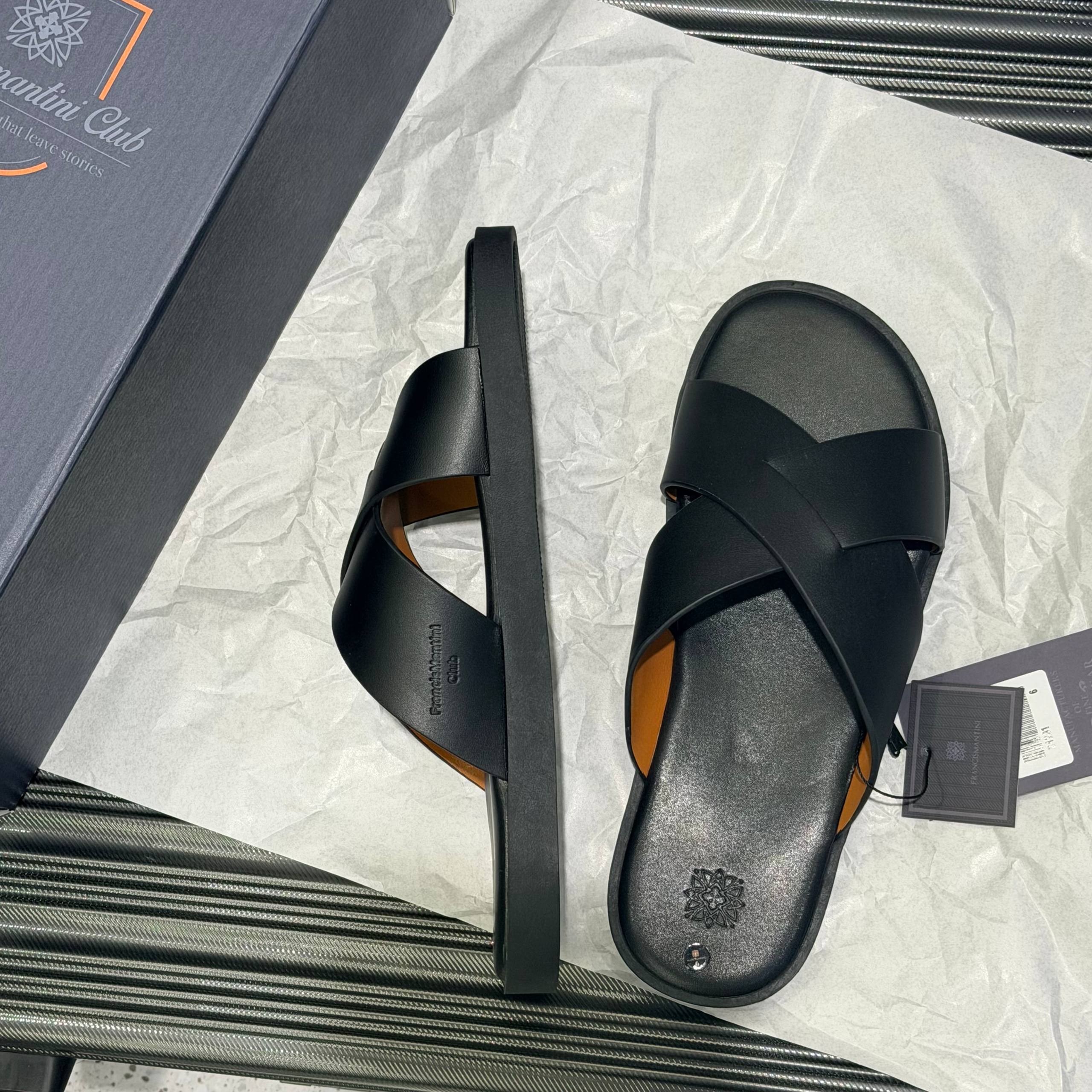 Dép Francis Mantini Nantucket Cross Strap Suede Black - NEW YEAR BÍNH NGỌ -