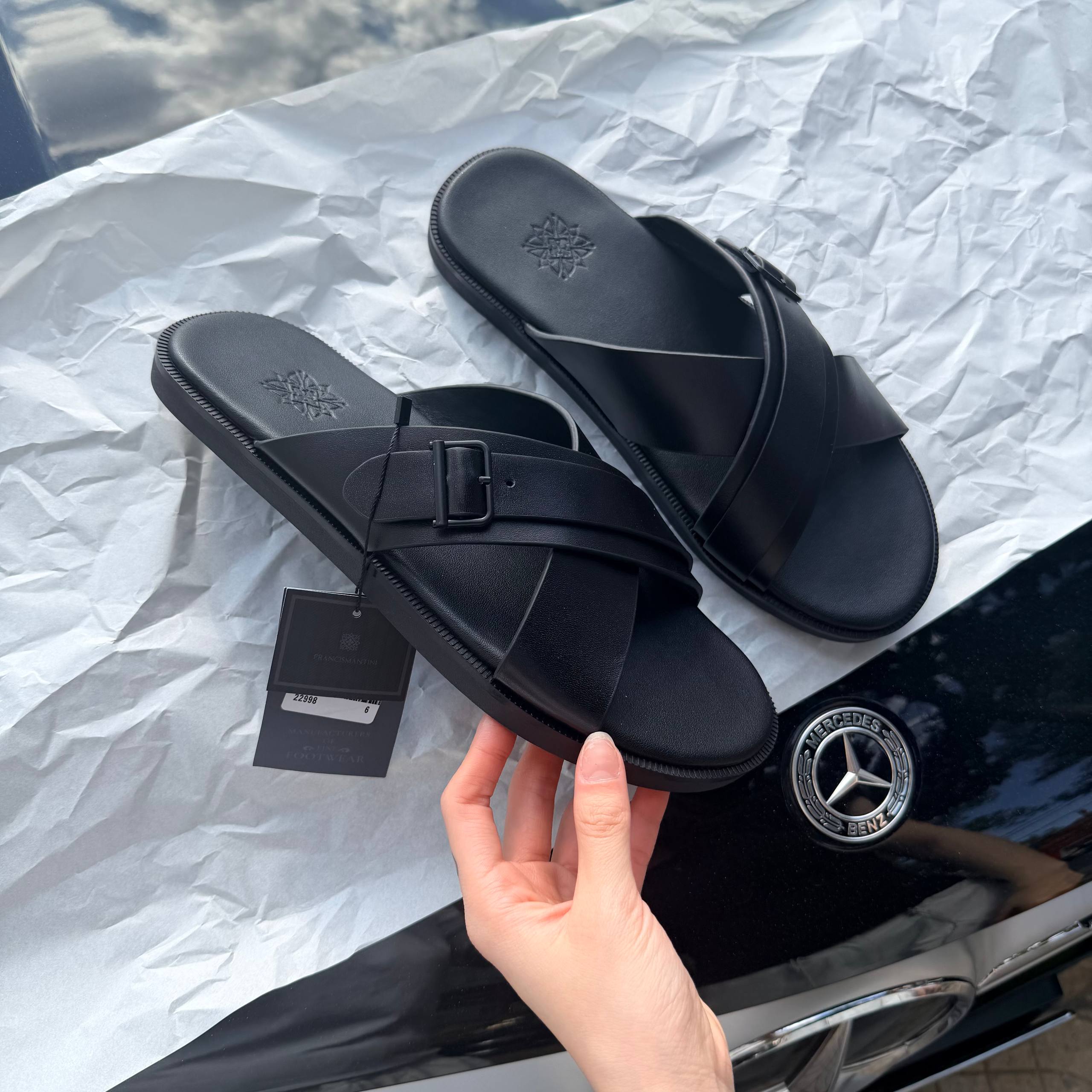 Dép Francis Mantini Darrel Premier Cross Strap OGANIC Leather ''Triple Black'' [FM22988SLIPB]