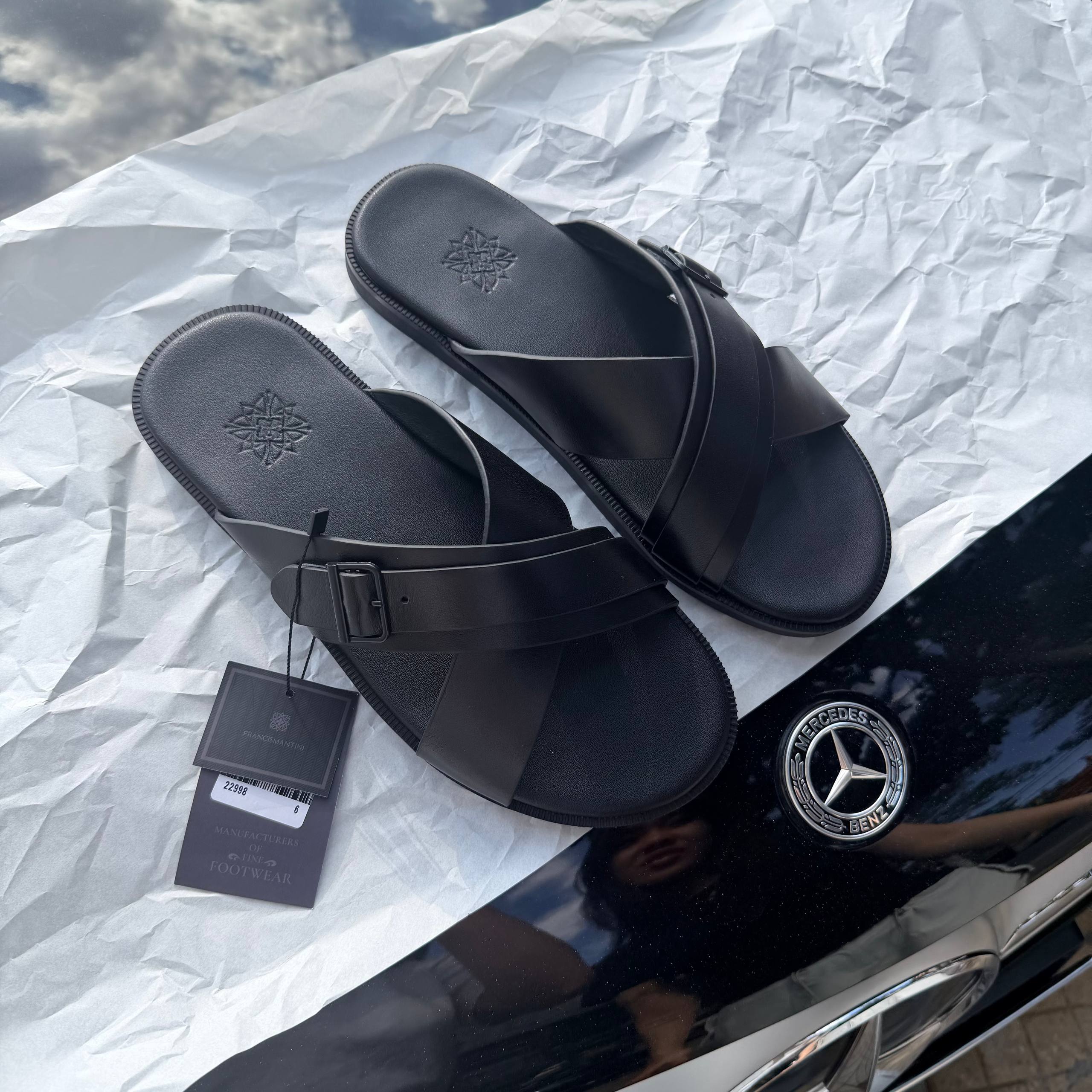 Dép Francis Mantini Darrel Premier Cross Strap OGANIC Leather ''Triple Black'' [FM22988SLIPB]