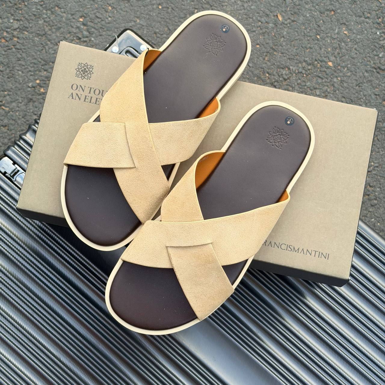 Dép Francis Mantini Nantucket Cross Strap Suede Begie