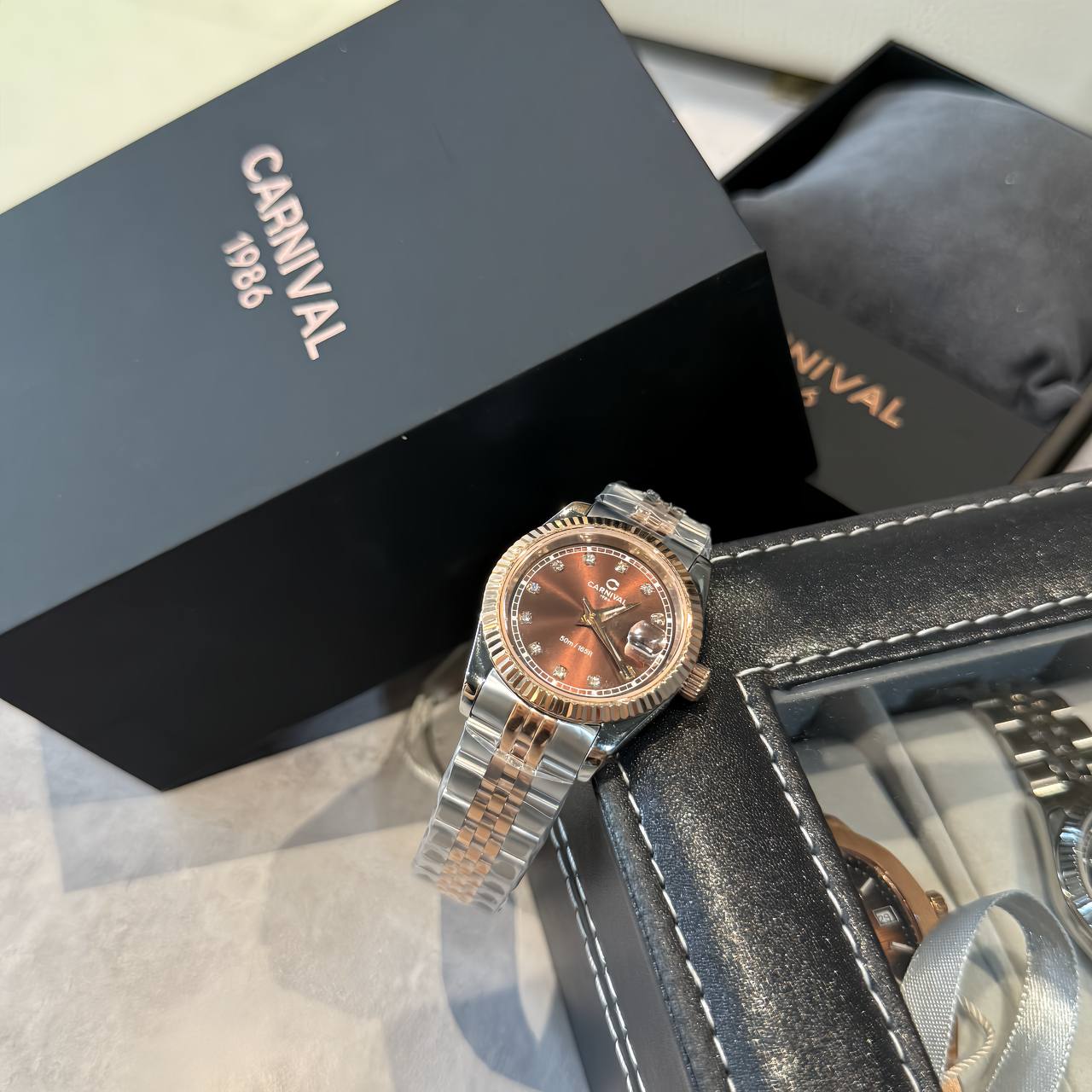 Đồng Hồ I&W Carnival Japan Quartz Sapphire ''Brown/Gold Brown Silver '' [8131L]