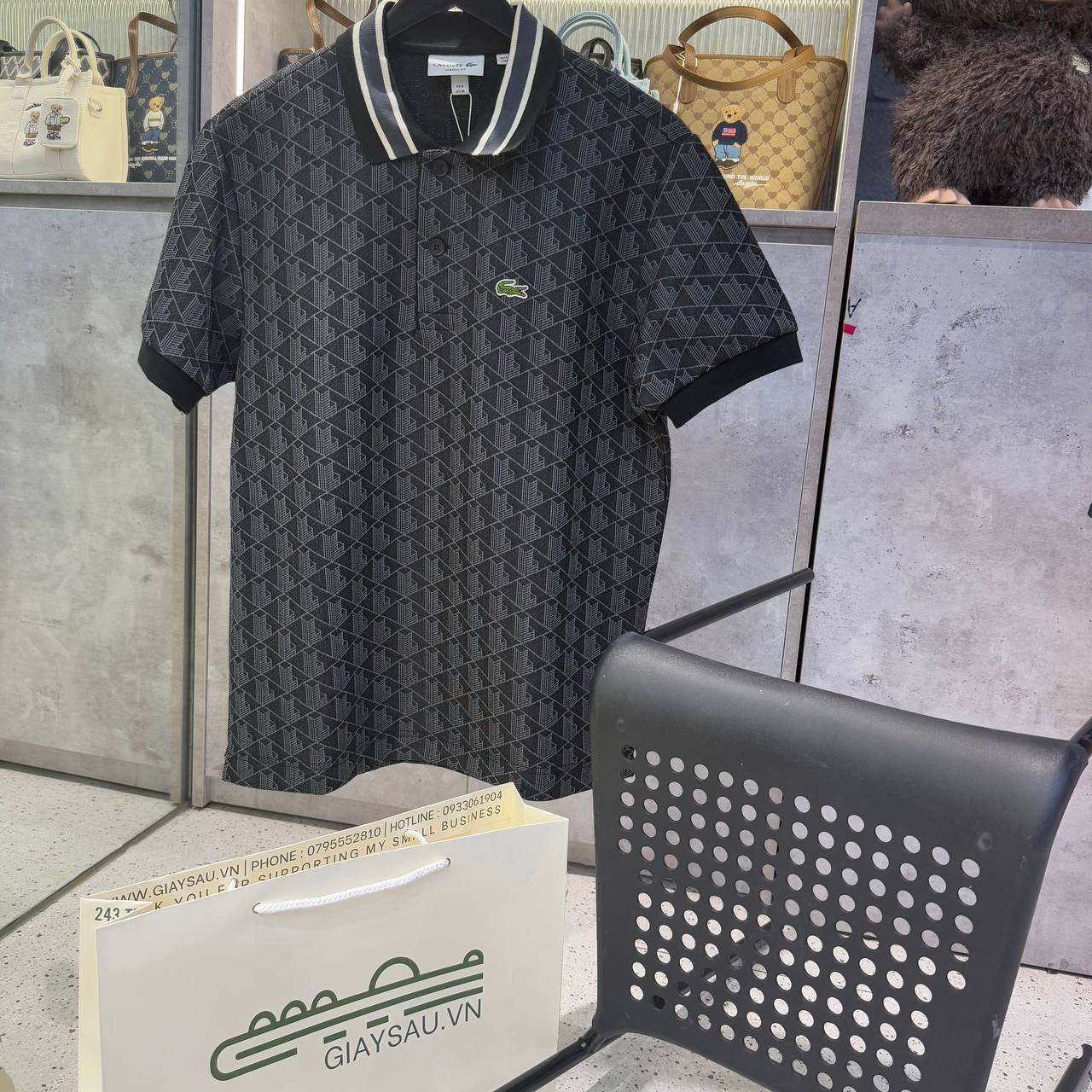 Áo Polo Lacoste Classic Fit Contrast Collar Monogram Motif ''Black''' [DH1417 51 4PC]