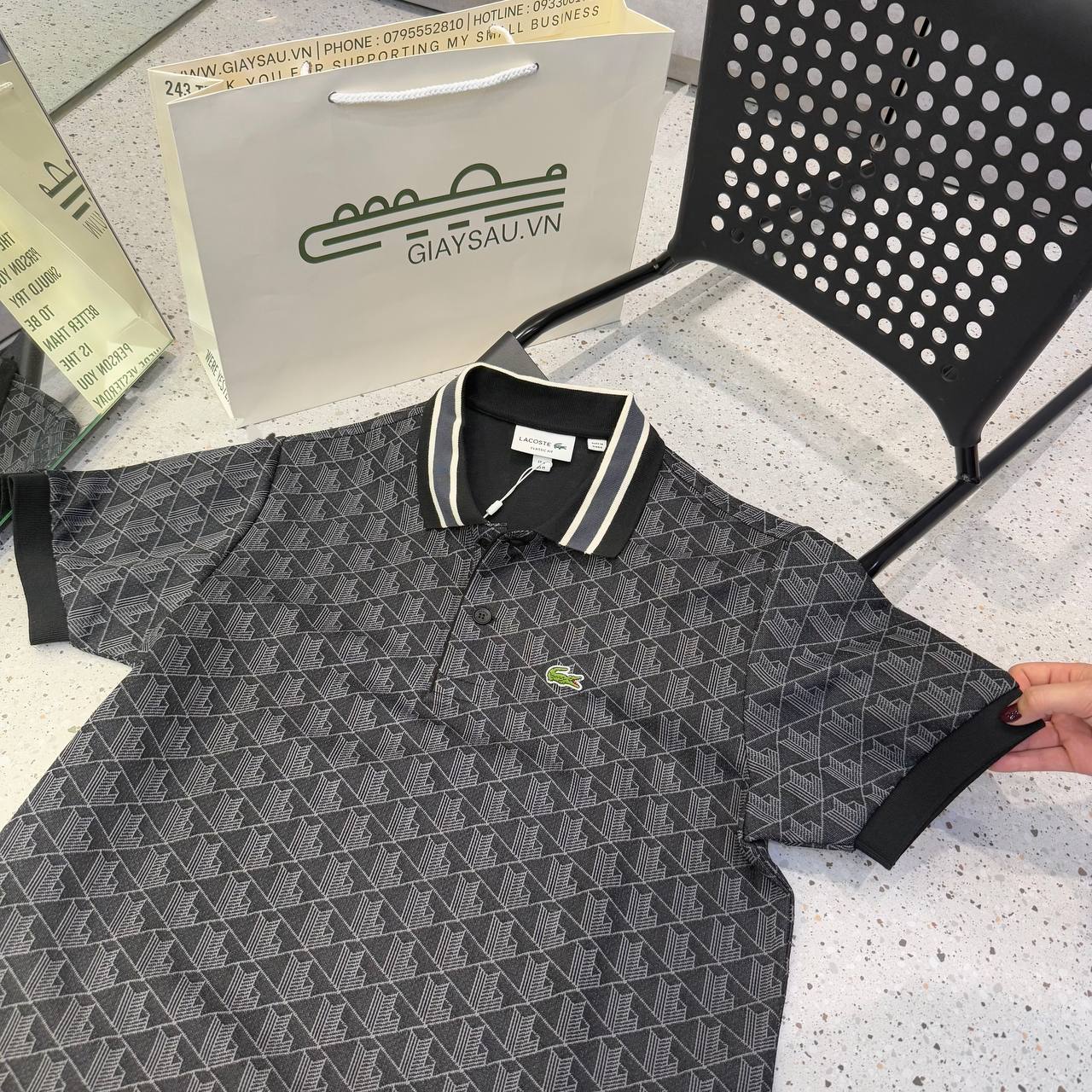 Áo Polo Lacoste Classic Fit Contrast Collar Monogram Motif ''Black''' [DH1417 51 4PC]