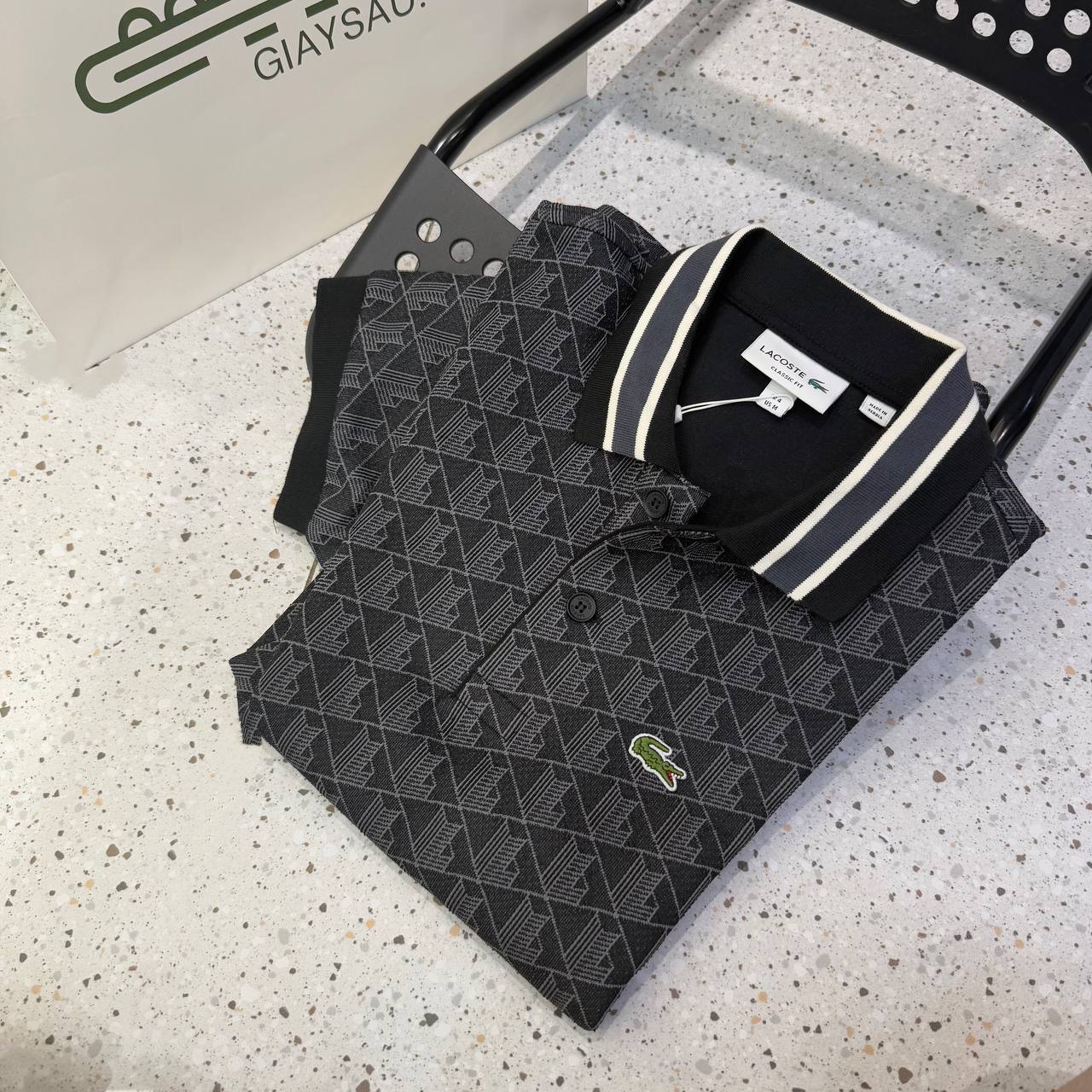 Áo Polo Lacoste Classic Fit Contrast Collar Monogram Motif ''Black''' [DH1417 51 4PC]