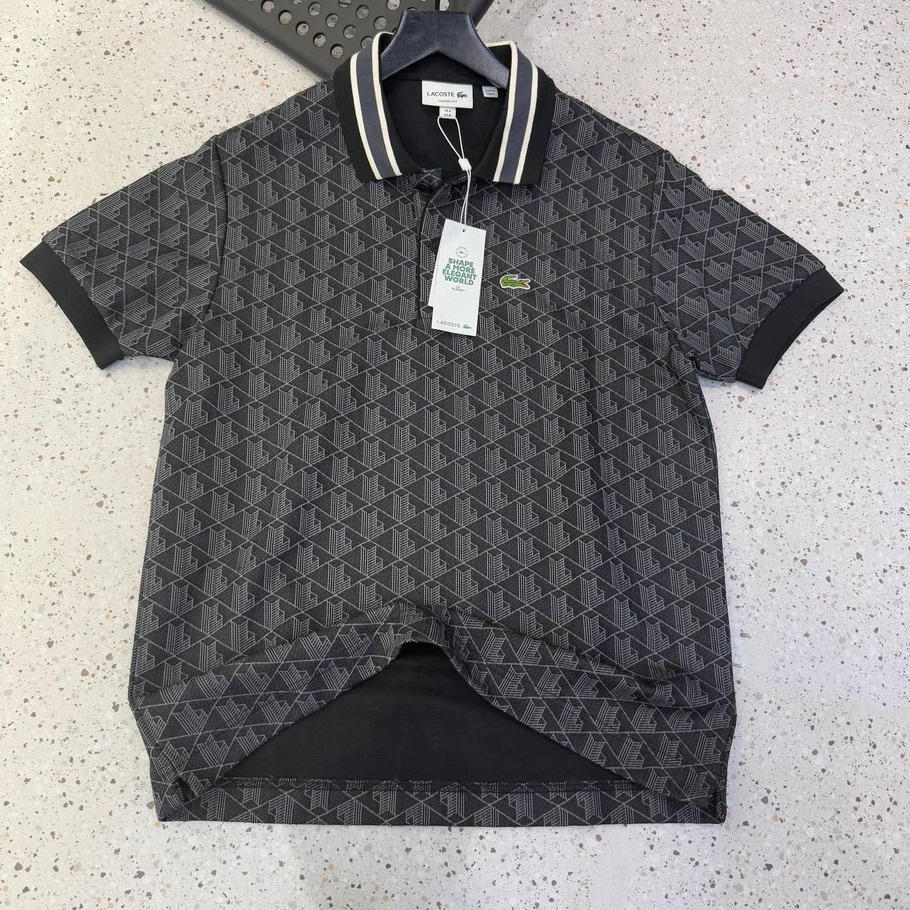 Áo Polo Lacoste Classic Fit Contrast Collar Monogram Motif ''Black''' [DH1417 51 4PC]