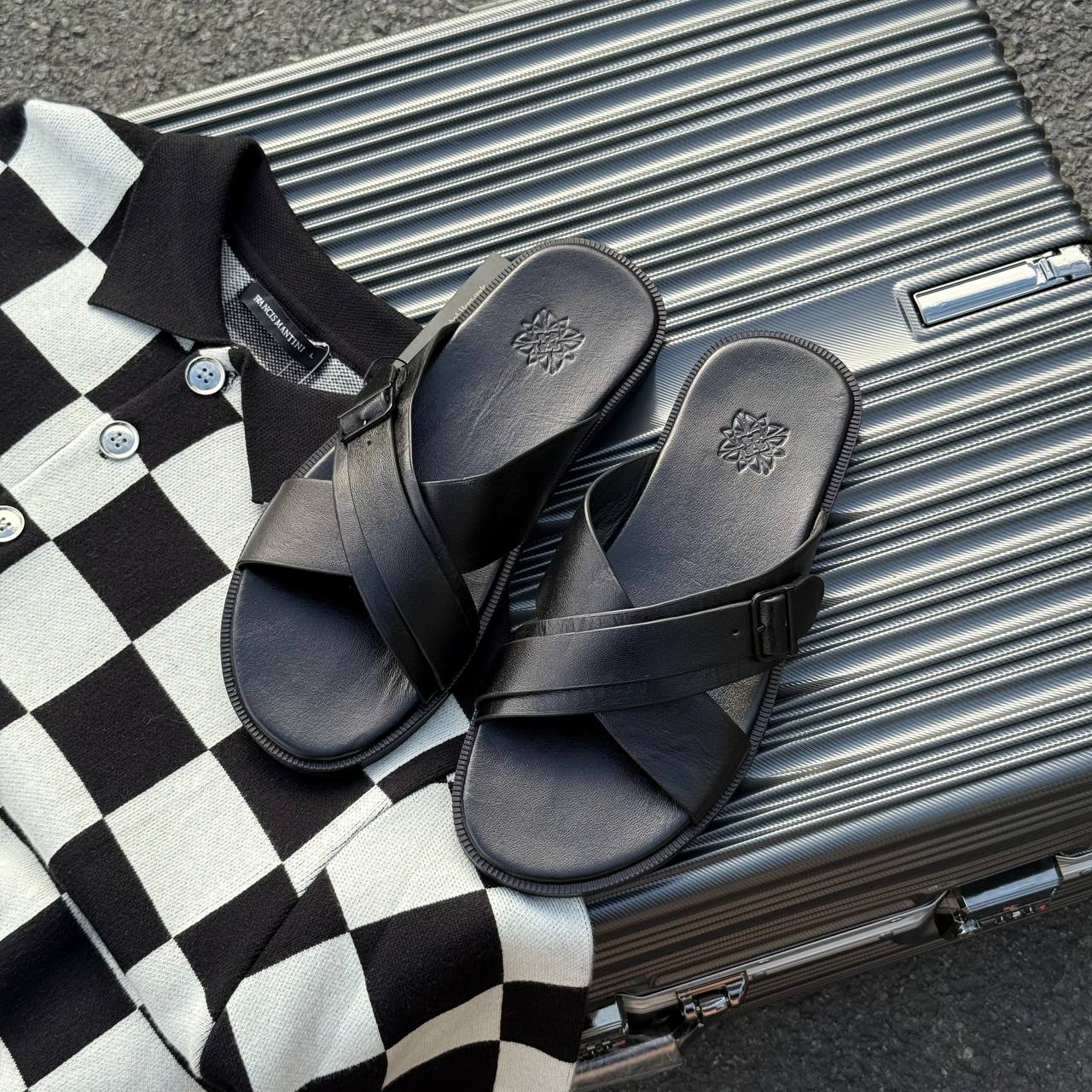 Dép Francis Mantini Darrel Premier Cross Strap OGANIC Leather ''Triple Black'' [FM22988SLIPB]