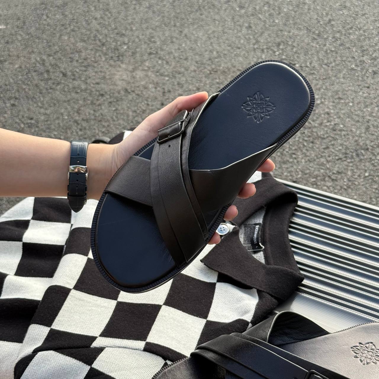 Dép Francis Mantini Darrel Premier Cross Strap OGANIC Leather ''Triple Black'' [FM22988SLIPB]