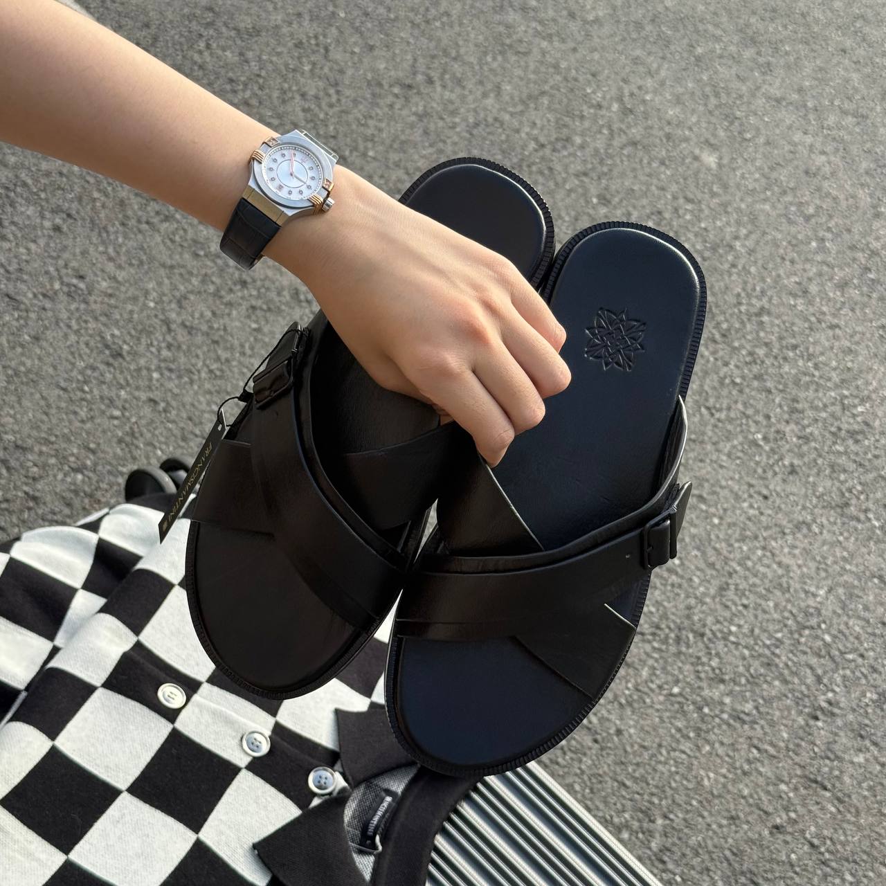 Dép Francis Mantini Darrel Premier Cross Strap OGANIC Leather ''Triple Black'' [FM22988SLIPB]