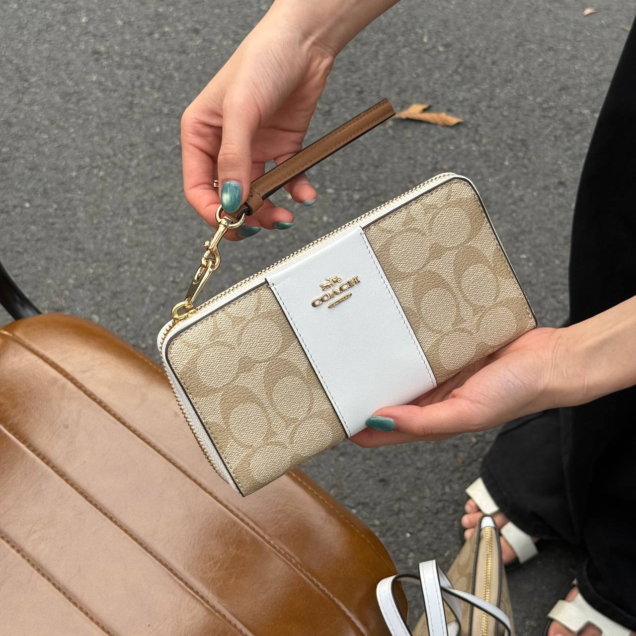 Coach Long Zip Around Wallet In Signature Canvas With Stripe