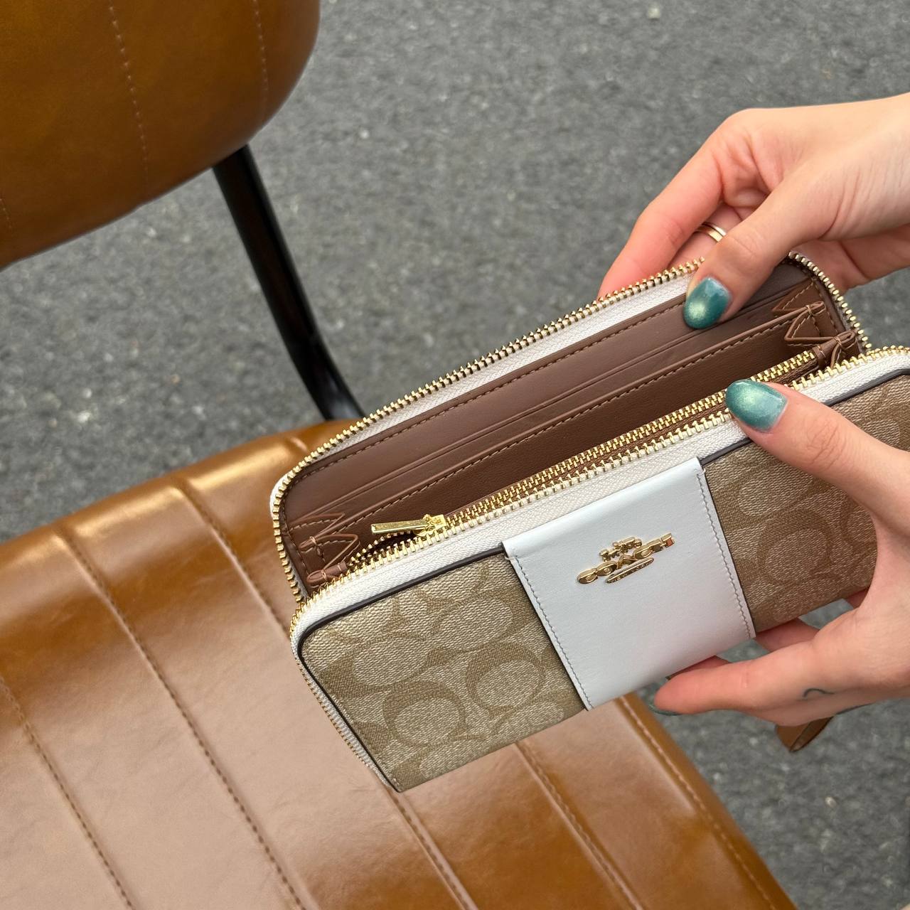 Coach Long Zip Around Wallet In Signature Canvas With Stripe