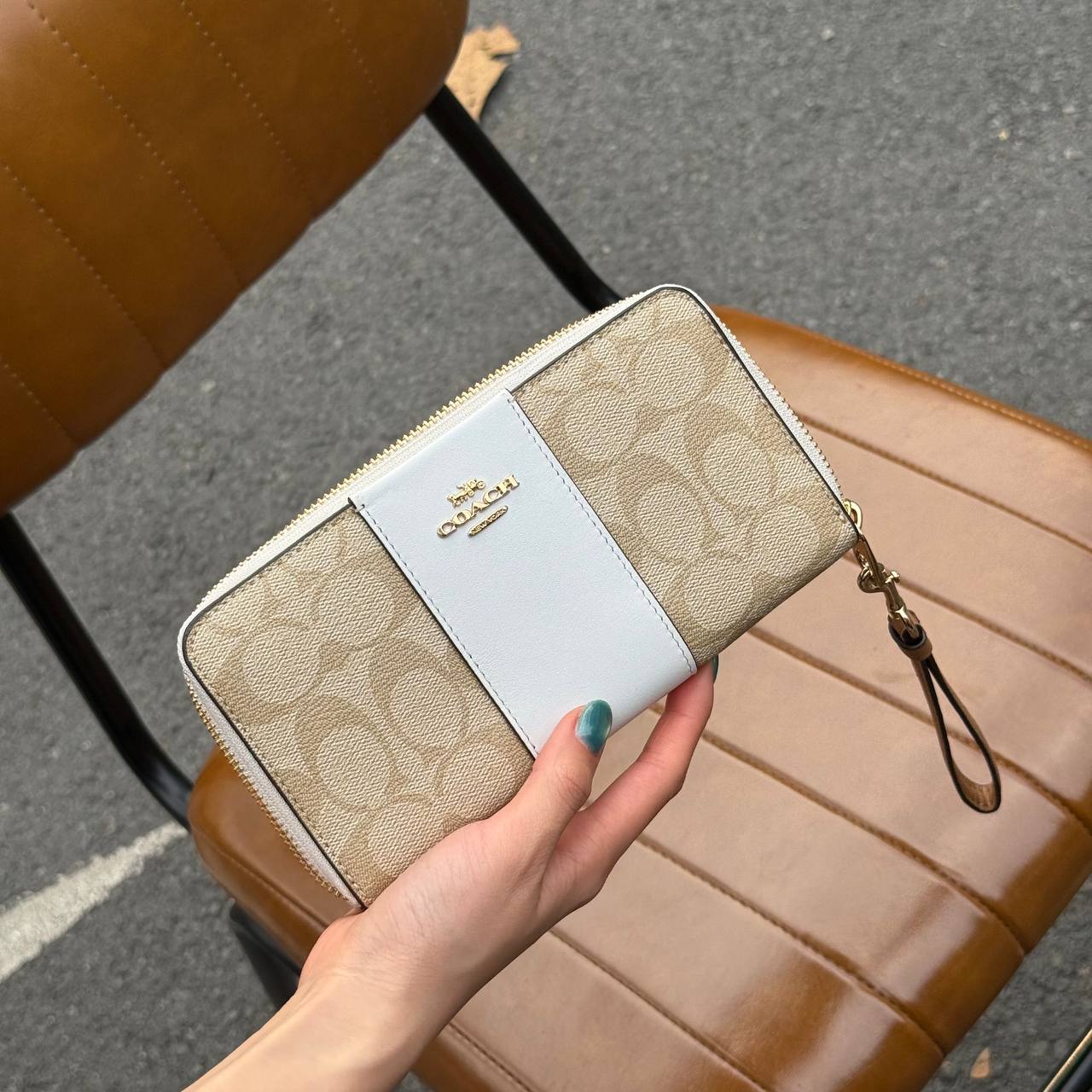 Coach Long Zip Around Wallet In Signature Canvas With Stripe