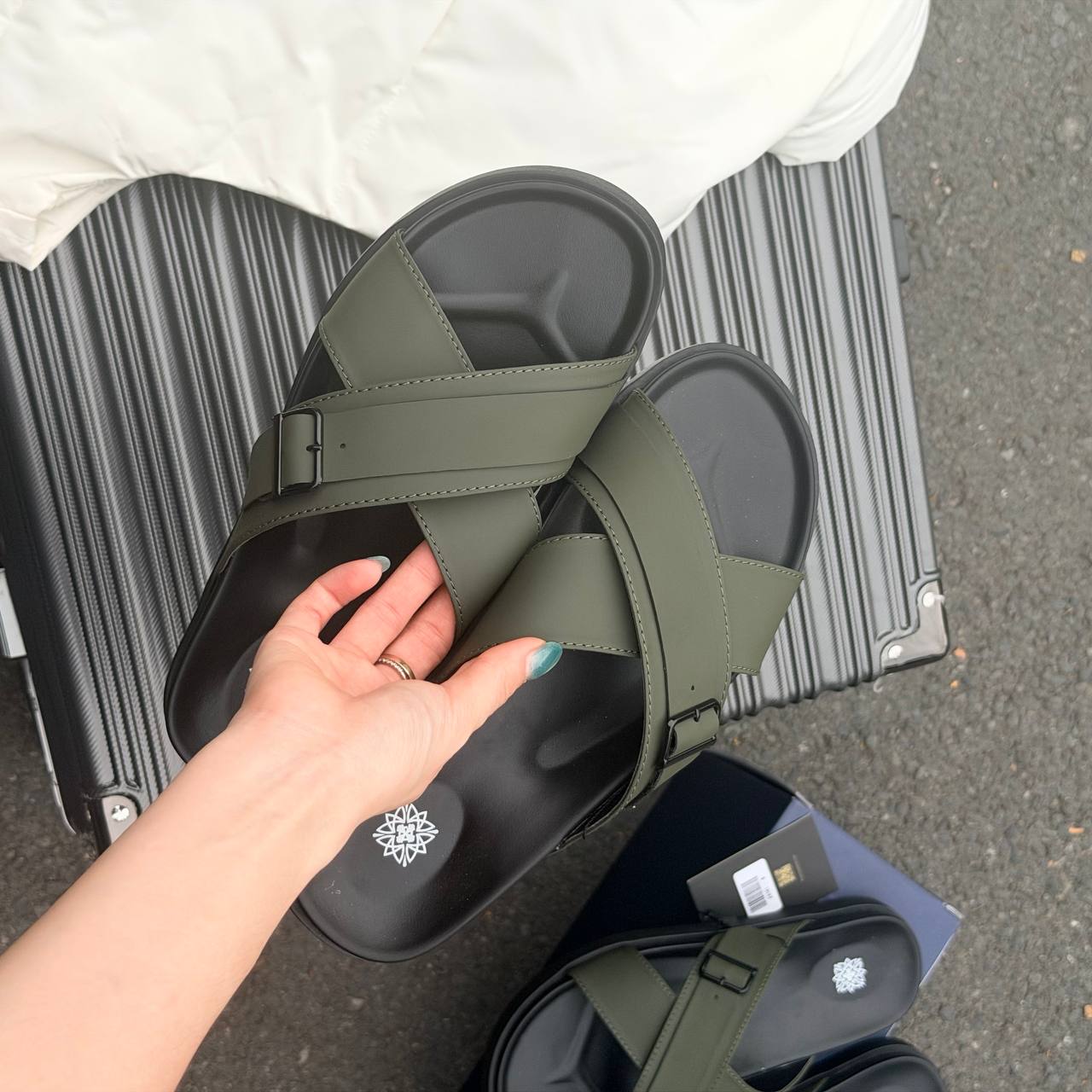 Dép Francis Mantini Darrel Premier Cross Strap Leather Olive Black