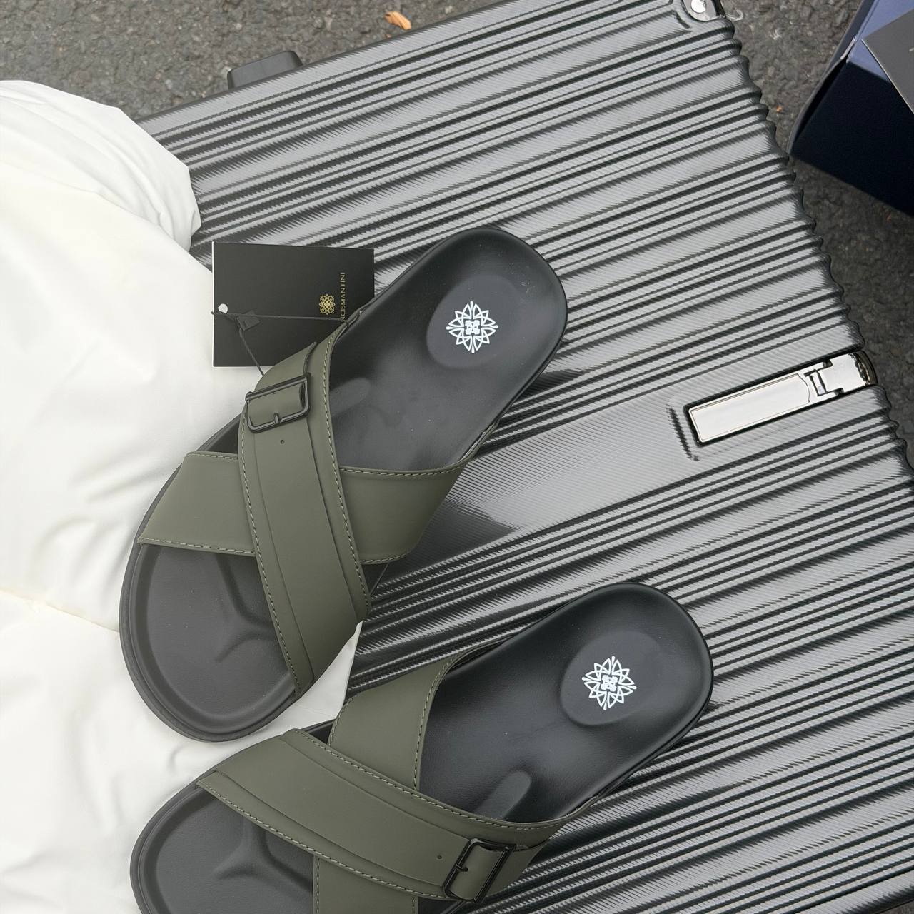 Dép Francis Mantini Darrel Premier Cross Strap Leather Olive Black