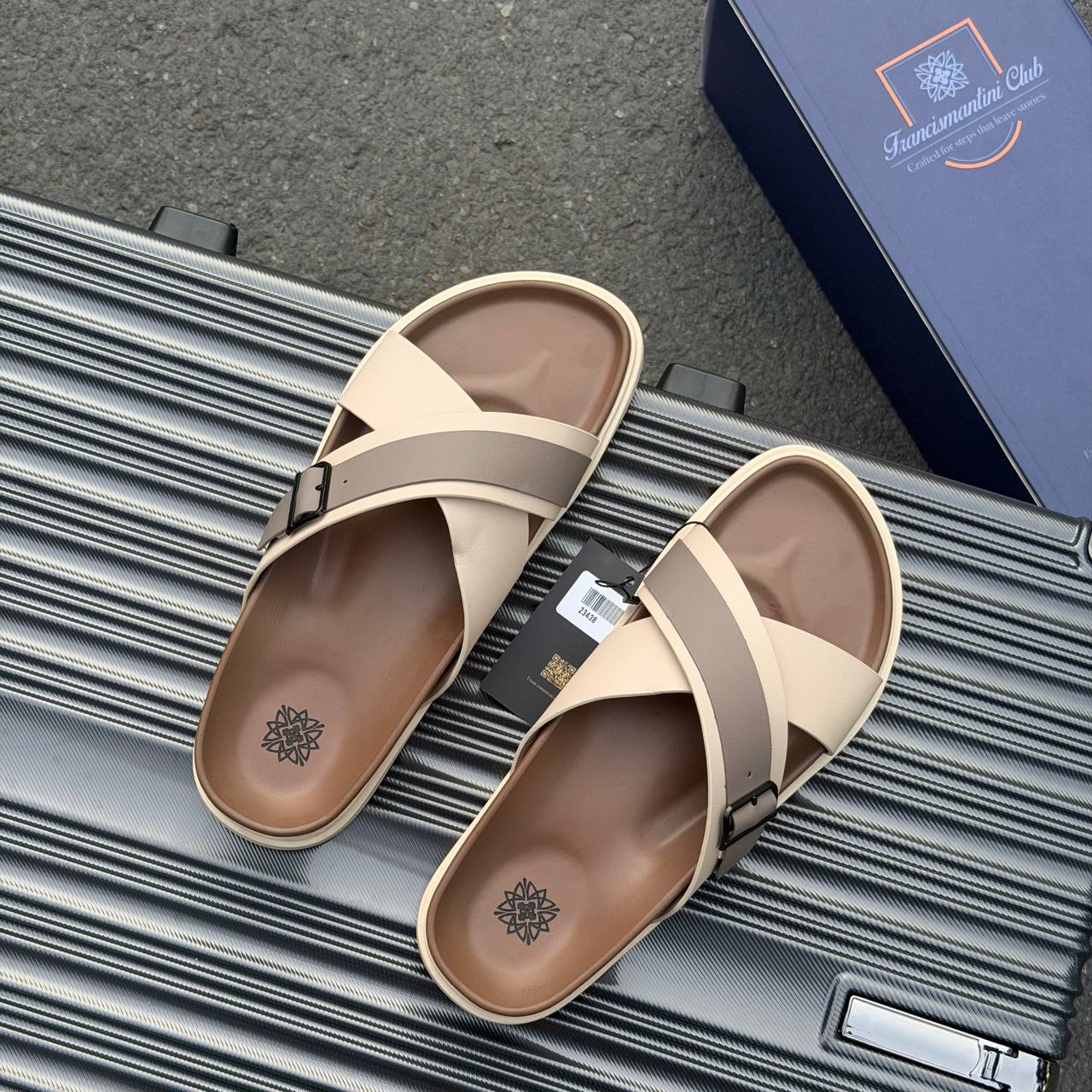 Dép Francis Mantini Darrel Premier Cross Strap Leather Cream Brown