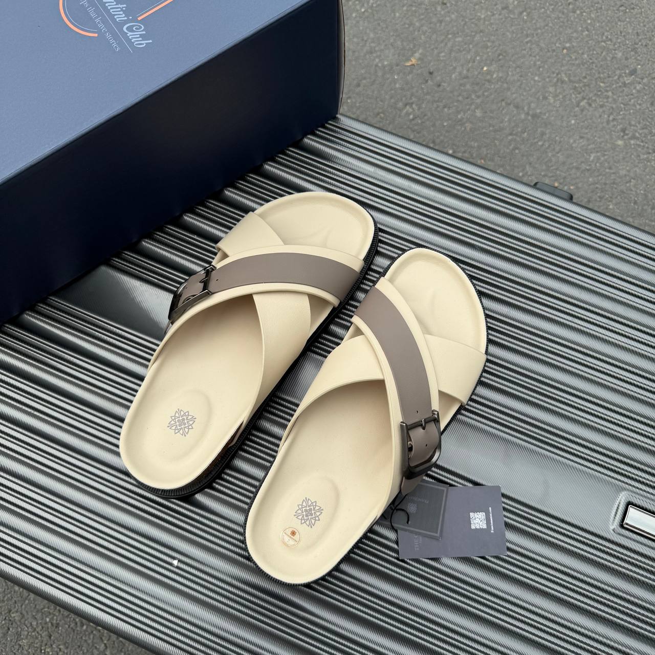 Dép Francis Mantini Darrel Premier Cross Strap Leather Cream Brown