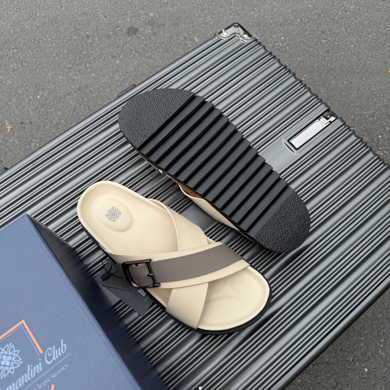 Dép Francis Mantini Darrel Premier Cross Strap Leather Cream Brown