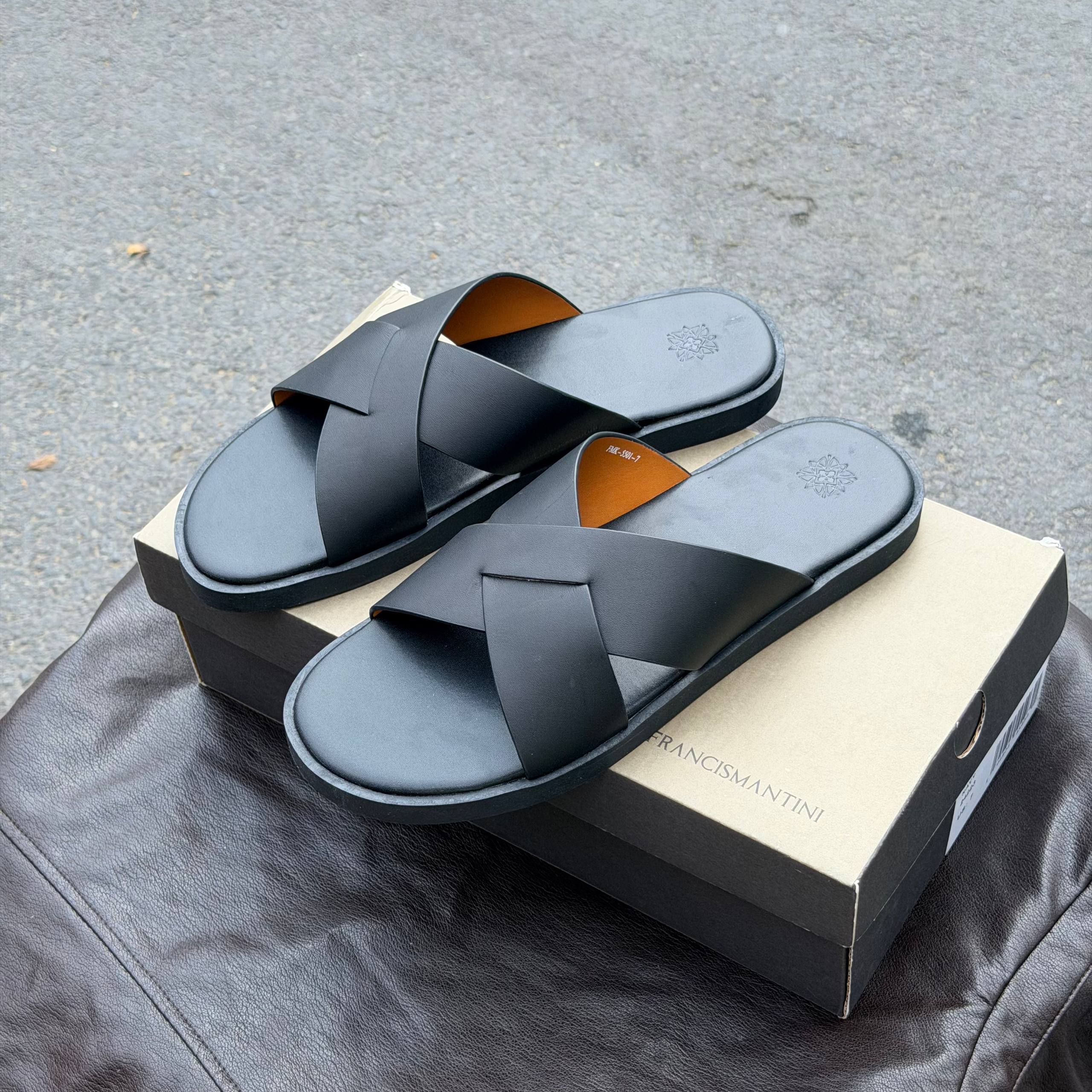 Dép Francis Mantini Nantucket Cross Strap Suede Black - NEW YEAR BÍNH NGỌ -