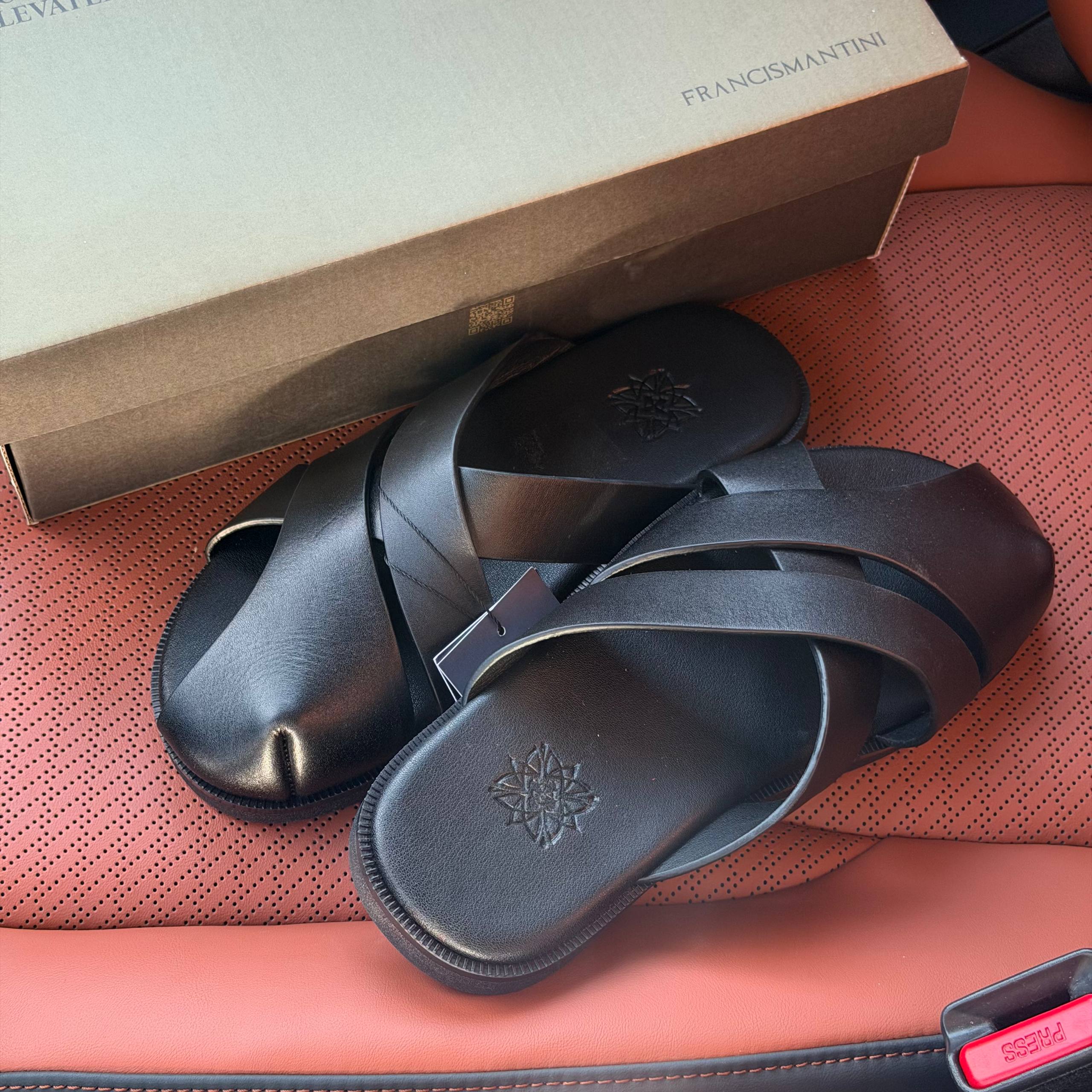 Dép Francis Mantini Leather Uncaged Fisherman Black *2026*