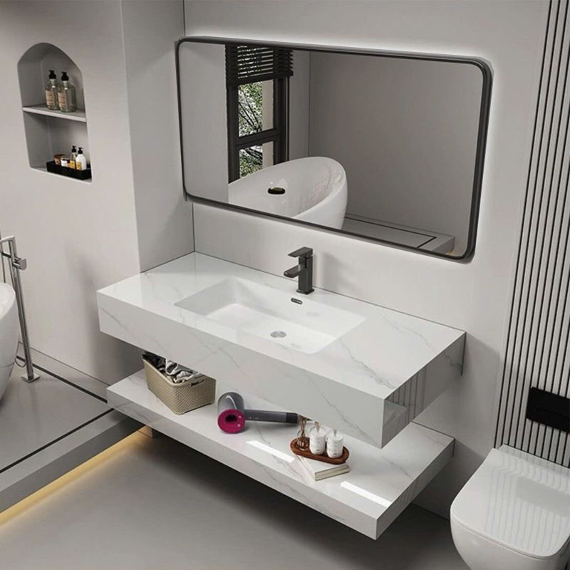 Bộ Bàn Đá Lavabo 2 Tầng Tràn Viền Màu Trắng Vân Mây Cao Cấp