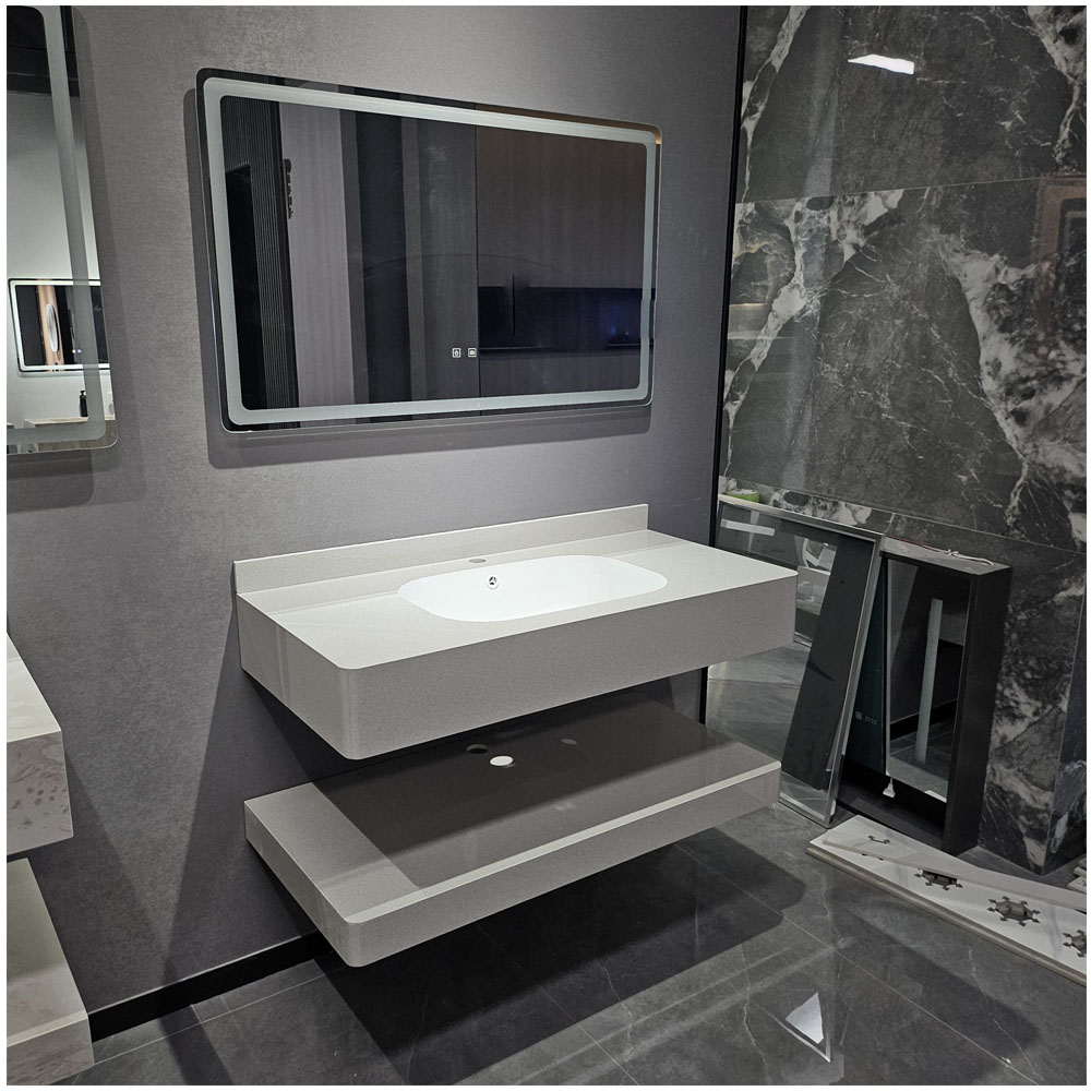 Bộ bàn đá Lavabo 2 tầng cao cấp kèm chậu sứ tràn viền sang trọng