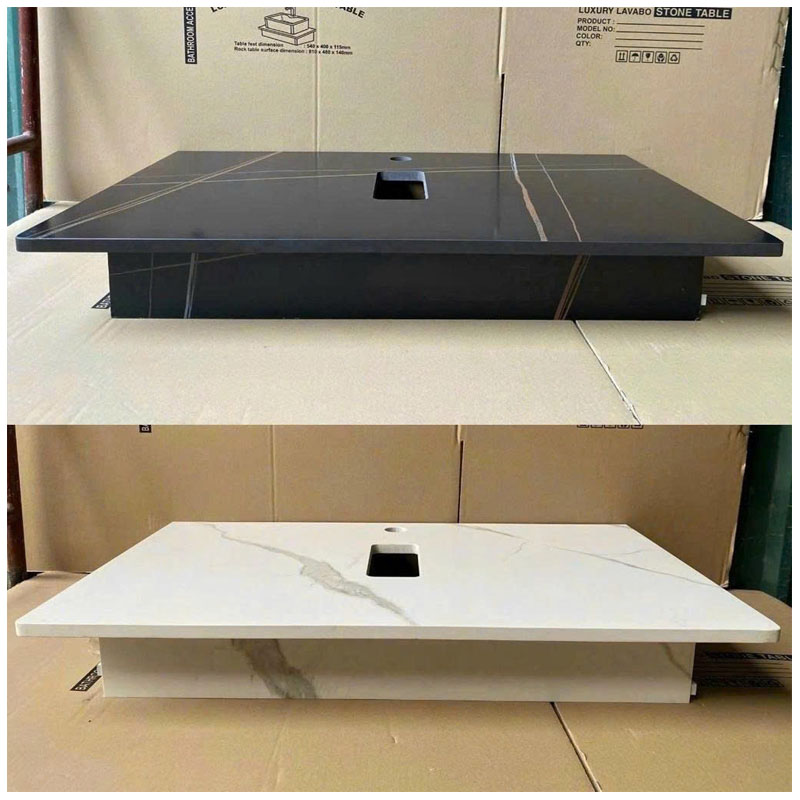 Bàn đá lavabo giật cấp kèm chậu đặt bàn hình ô van trong Combo CB91