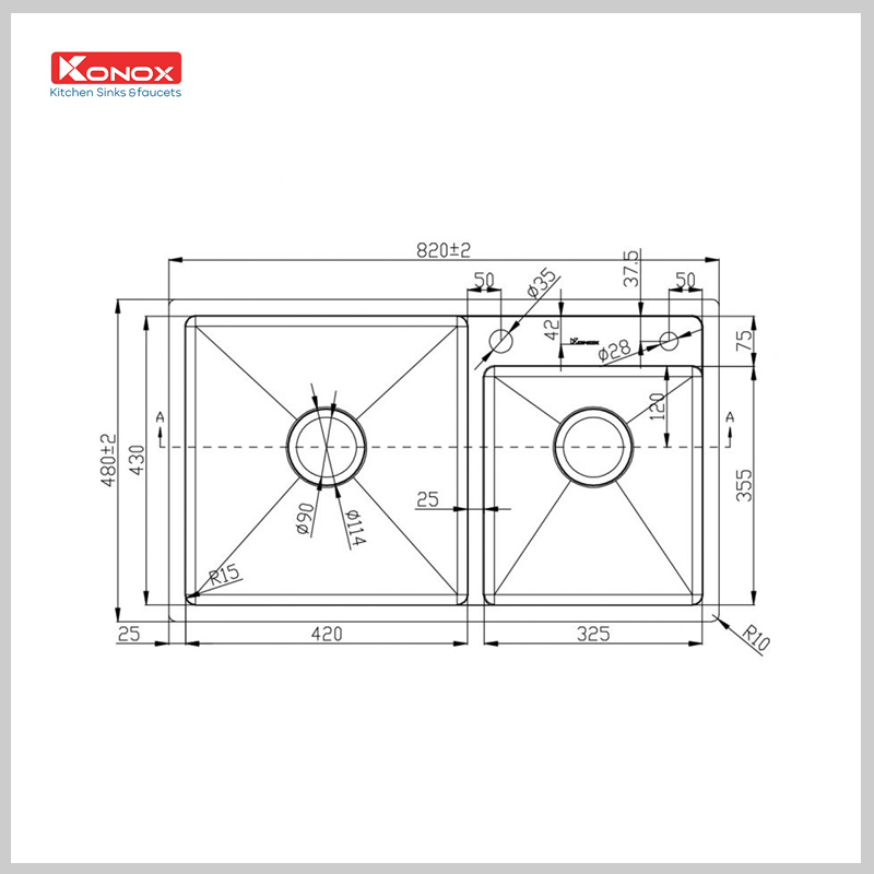 Bãn vẽ kỹ thuật Chậu rửa bát KONOX KN8248DO 