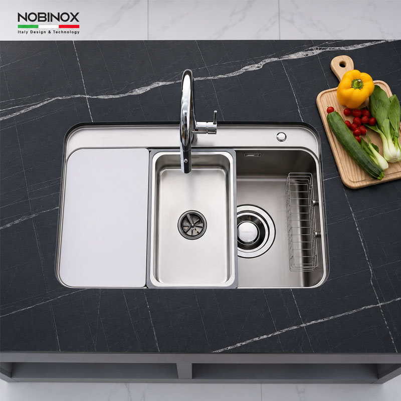Bộ phụ kiện thớt nhựa kháng khuẩn, chậu phụ inox và giá cài đi kèm mã A382