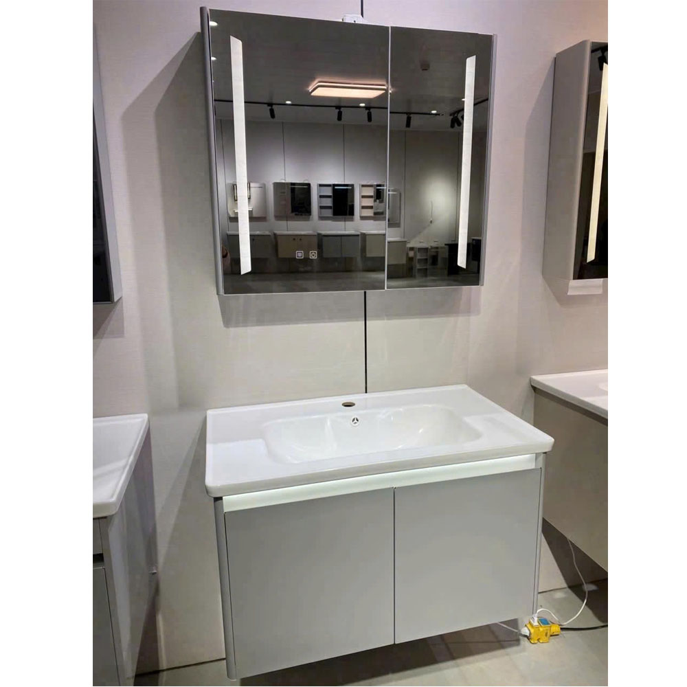 Bộ tủ chậu Lavabo hiện đại kèm gương hộp LED sang trọng cho nhà tắm