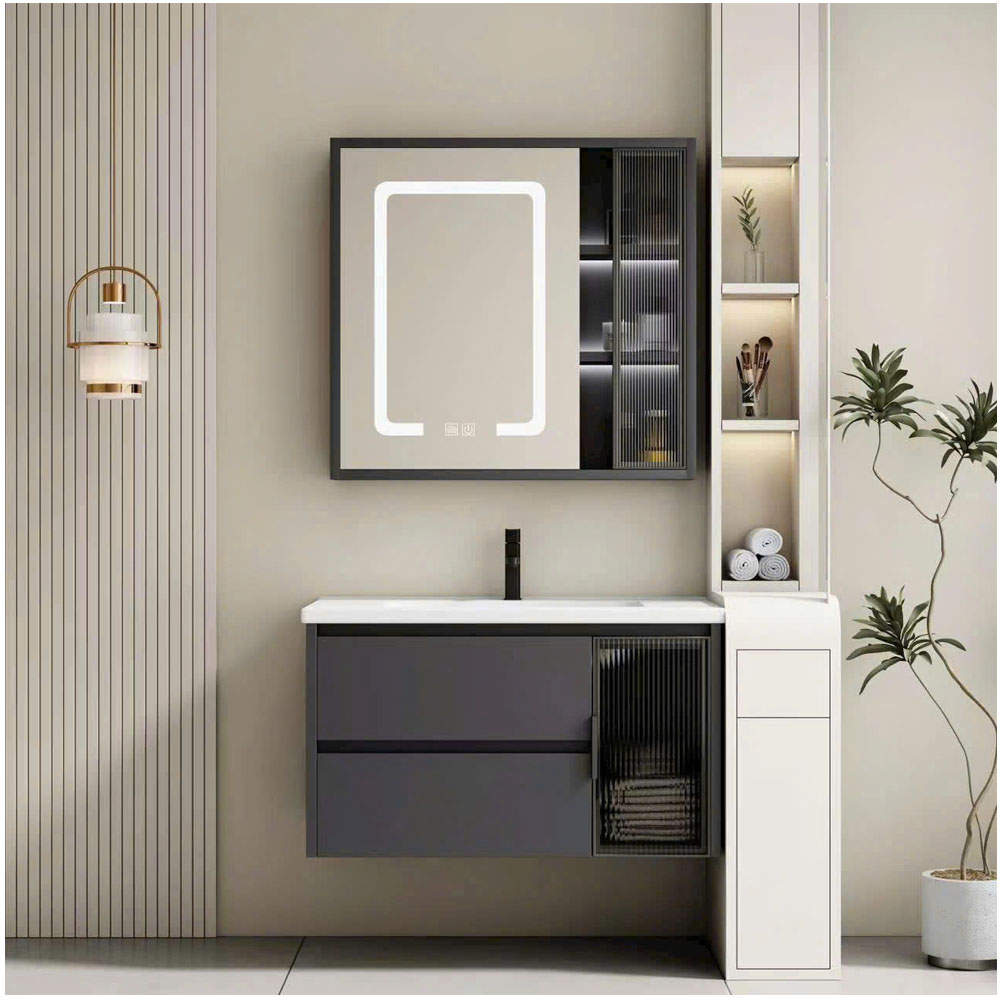 Bộ tủ chậu lavabo PVC màu xám AB709 cao cấp chống nước tuyệt đối.