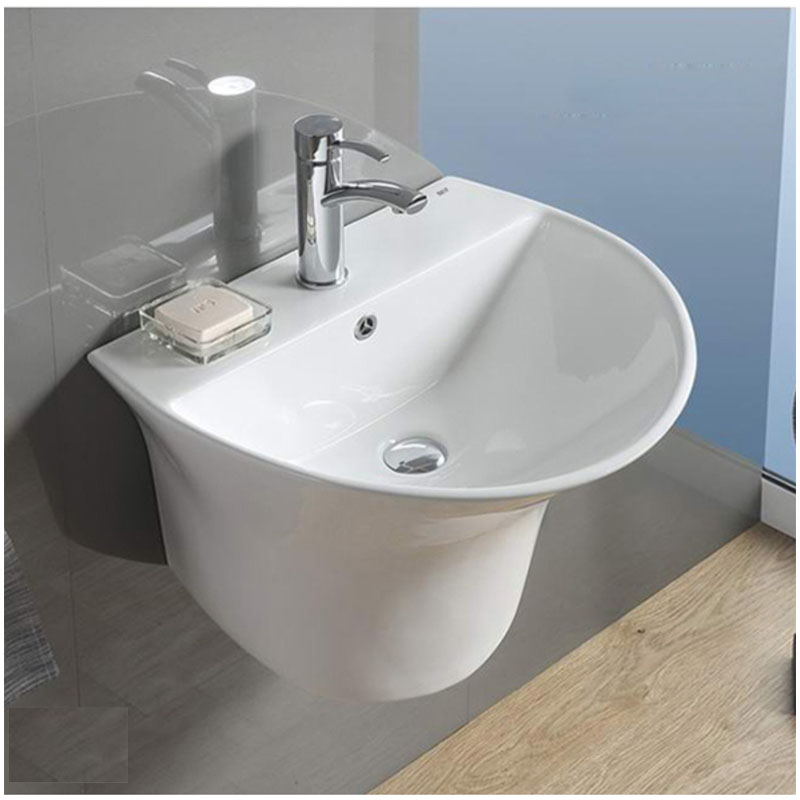 Chậu Lavabo treo tường chân lửng men sứ Nano trắng sáng chống bám bẩn