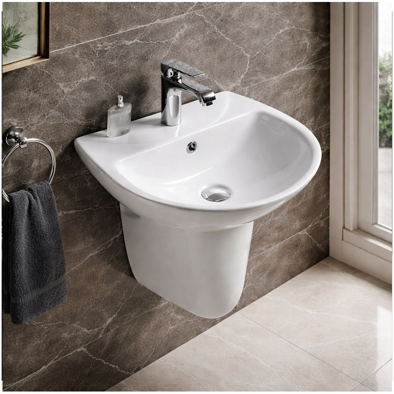 Chậu rửa mặt Lavabo chân lửng rời phù hợp cho phòng tắm nhỏ