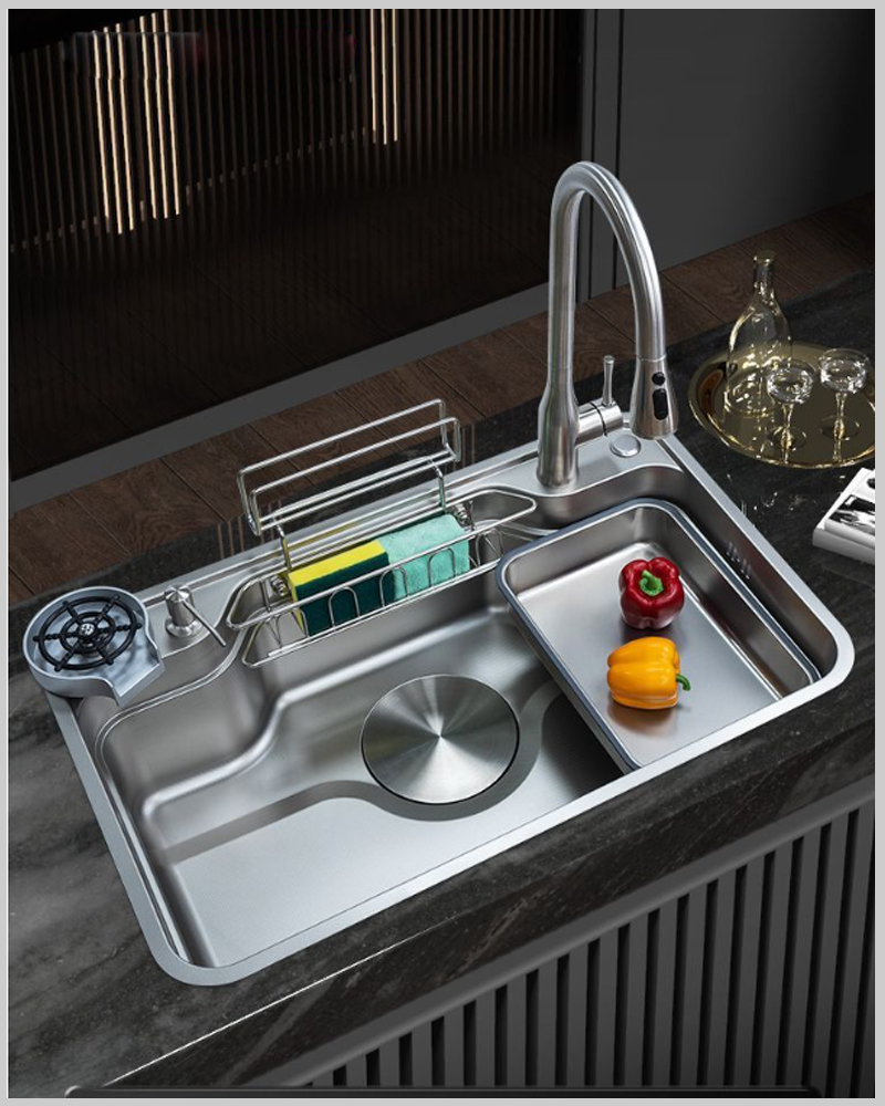 Chậu rửa bát 1 hố DG7548 inox 304, thiết kế liền khối, bề mặt Line chống xước