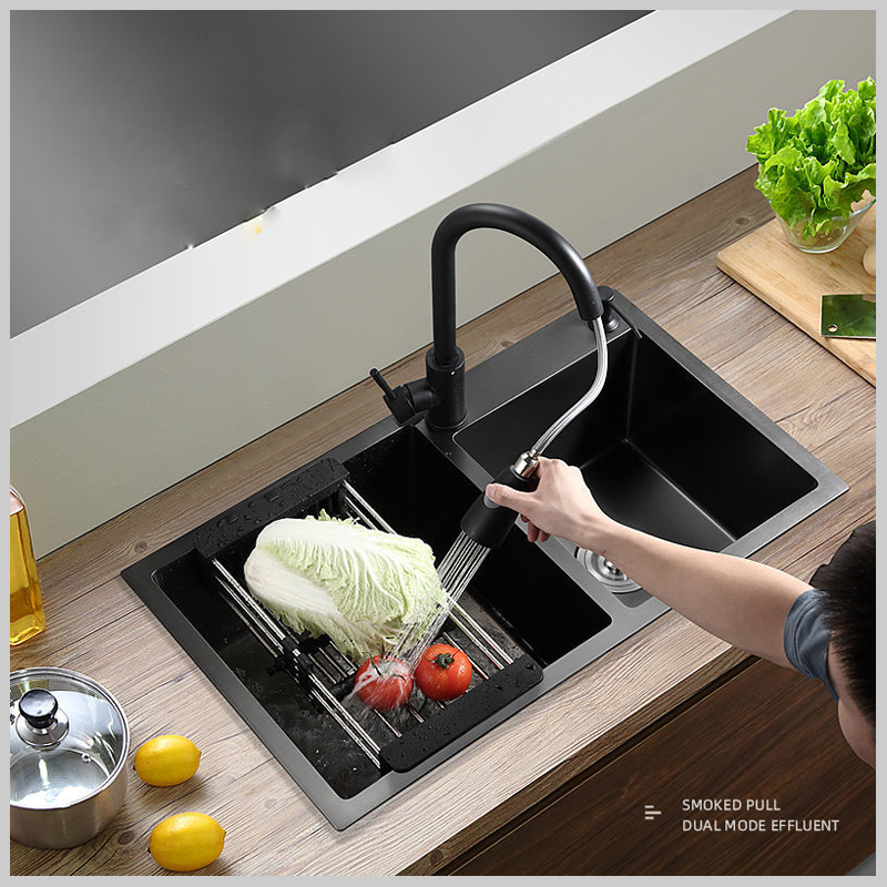 Chậu rửa bát 2 hố CR8245 Nano – inox 304 phủ NANO xám, chống bám bẩn