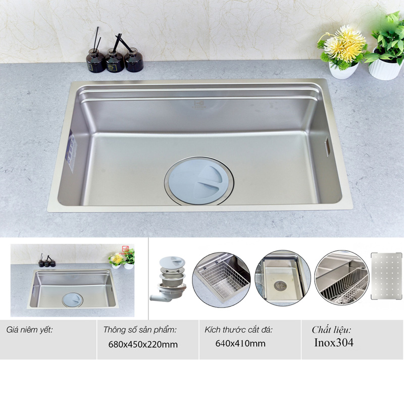 Chậu rửa bát K6845 kèm phụ kiện inox cao cấp