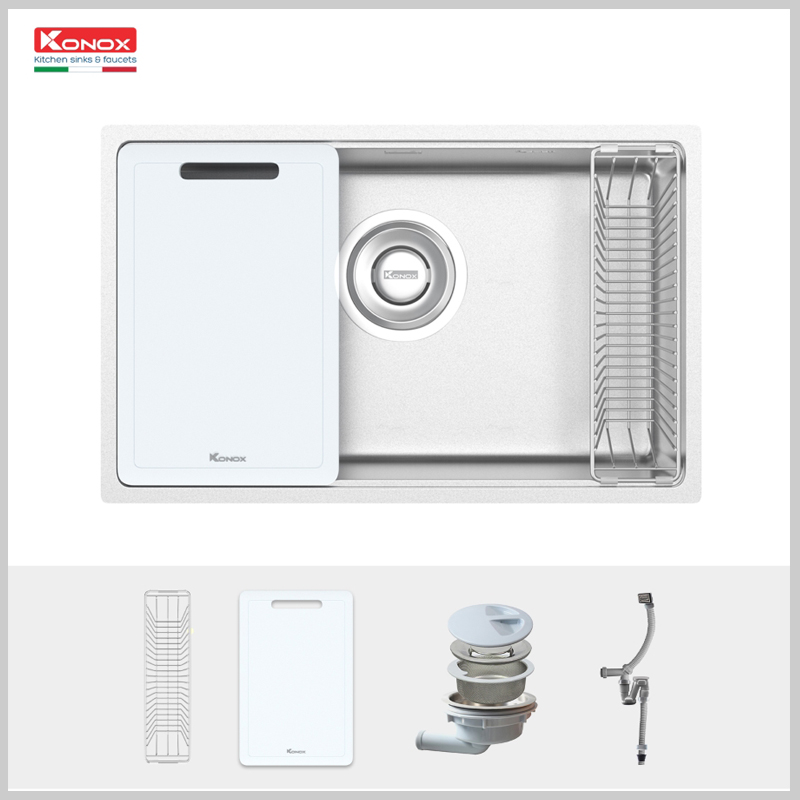 Chậu rửa bát KONOX TARI 7648SR inox 304 chống xước, lòng sâu