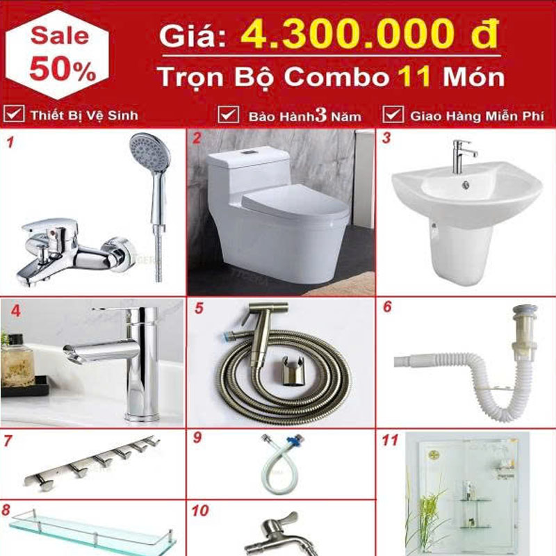 Combo phòng tắm CB43 trọn bộ thiết bị vệ sinh giá tối ưu