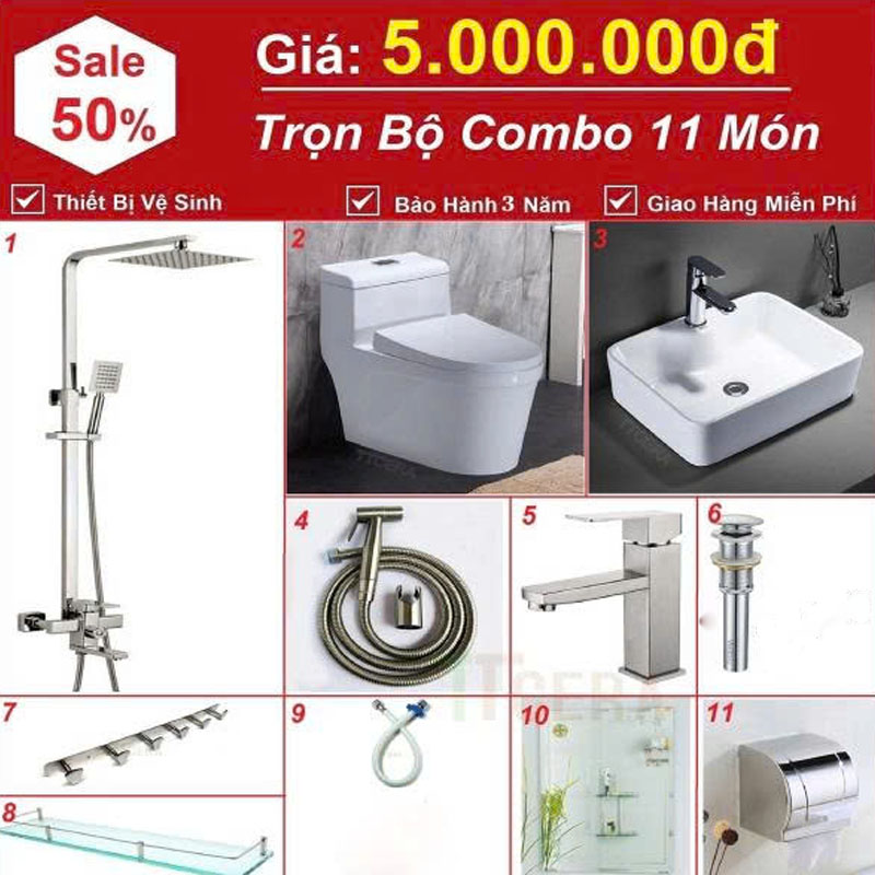Combo thiết bị vệ sinh phòng tắm CB50 trọn bộ giá tối ưu