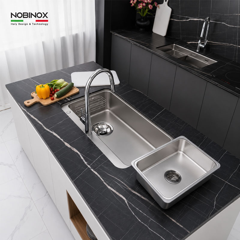 Chậu rửa bát Nobinox A382 chất liệu Inox 304 nguyên khối dày 1.2mm vững chắc