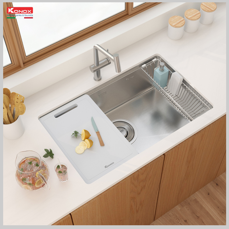 Chậu KONOX TARI 7648SR thiết kế gờ hạ bậc tích hợp phụ kiện thông minh